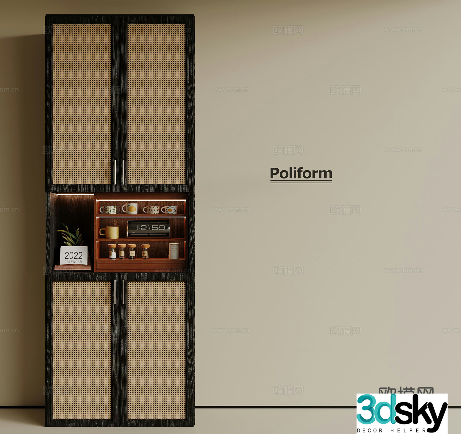 Middle-aged style porch cabinet sideboard porch shoe cabinet 3D model