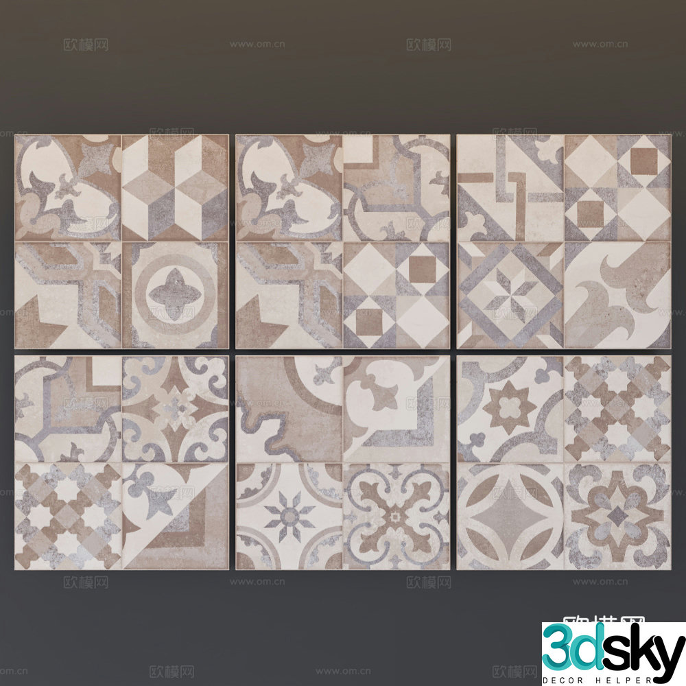 American retro tiles flower tiles antique tiles 3D model