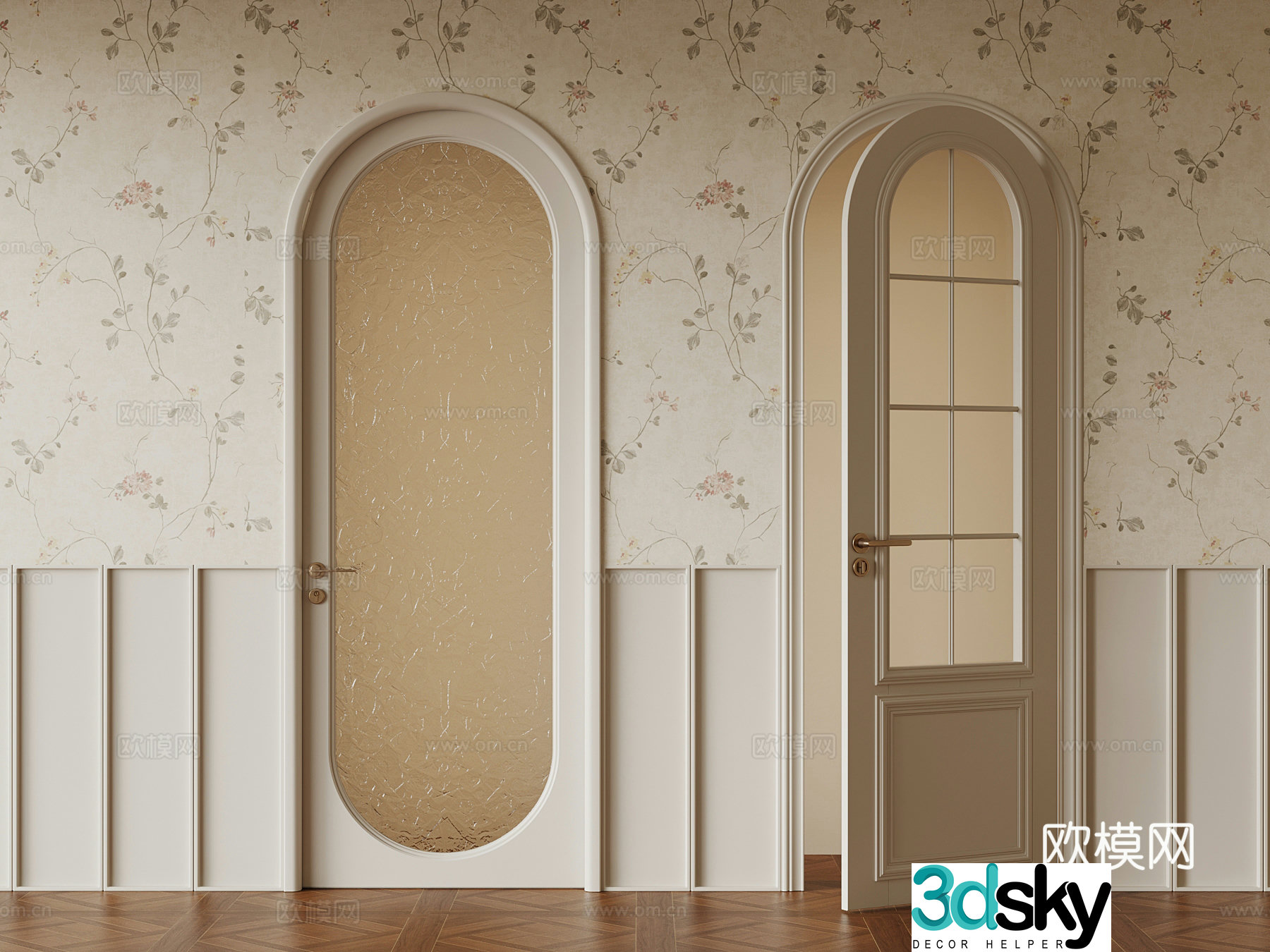 28 French cream single-open door glass door interior door 3d model