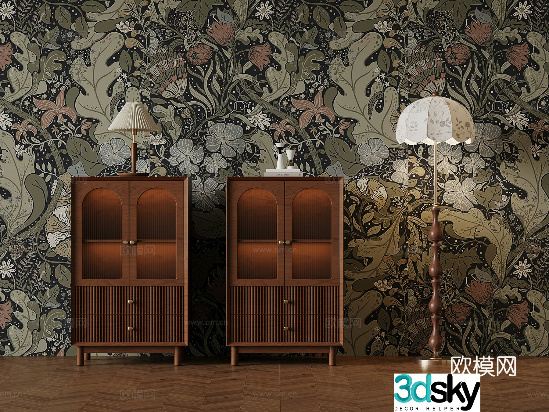 23 French medieval style side cabinet floor lamp high cabinet 3D model