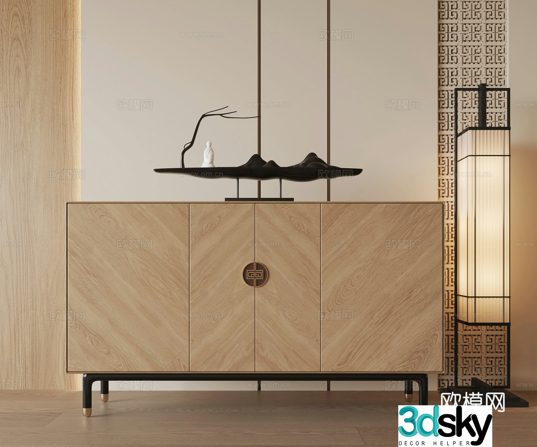 New Chinese side cabinet entrance cabinet 3D model