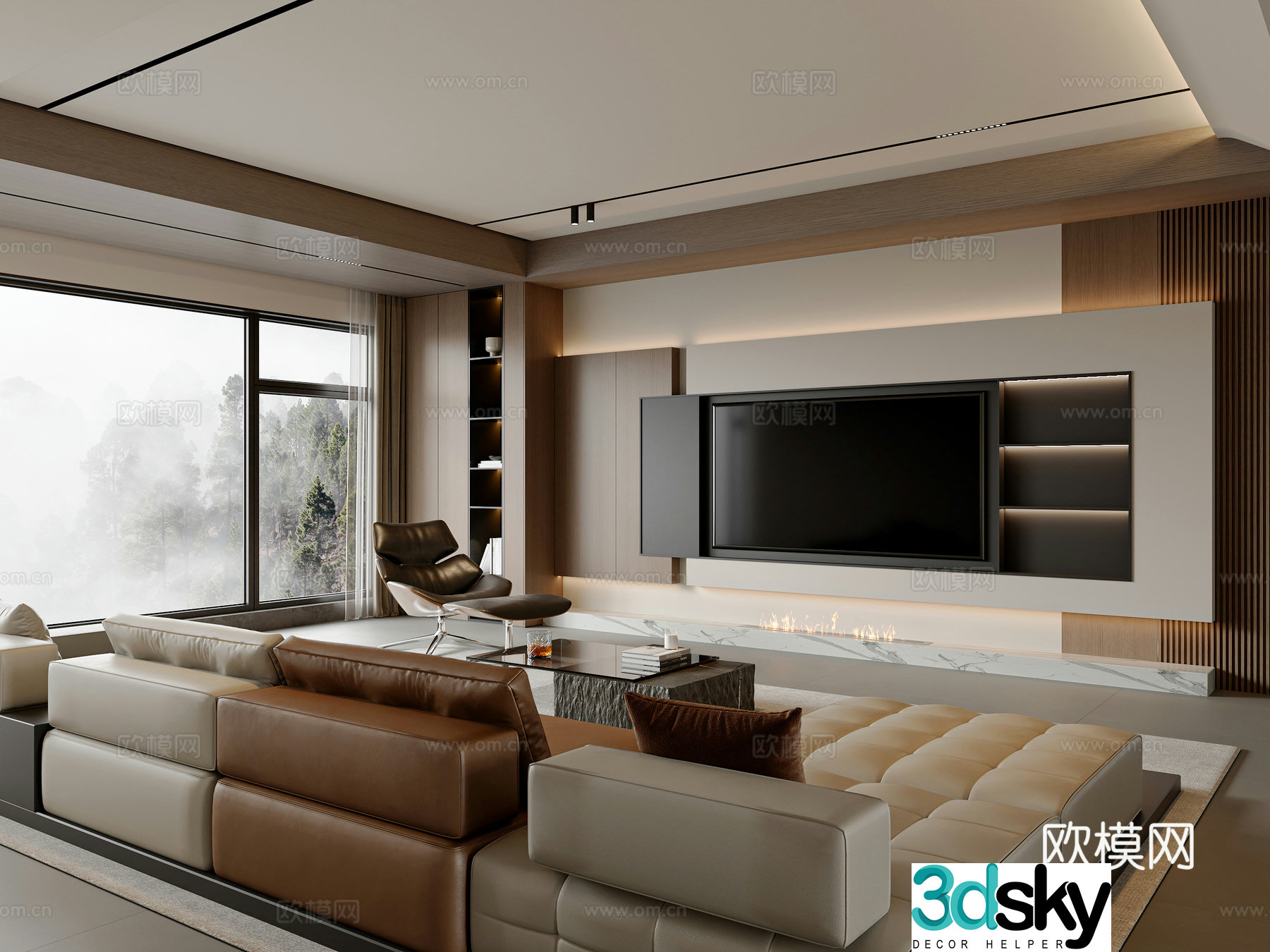 Modern simple living room sofa and coffee table combination leisure chair TV cabinet living room ornaments coffee table 3D model