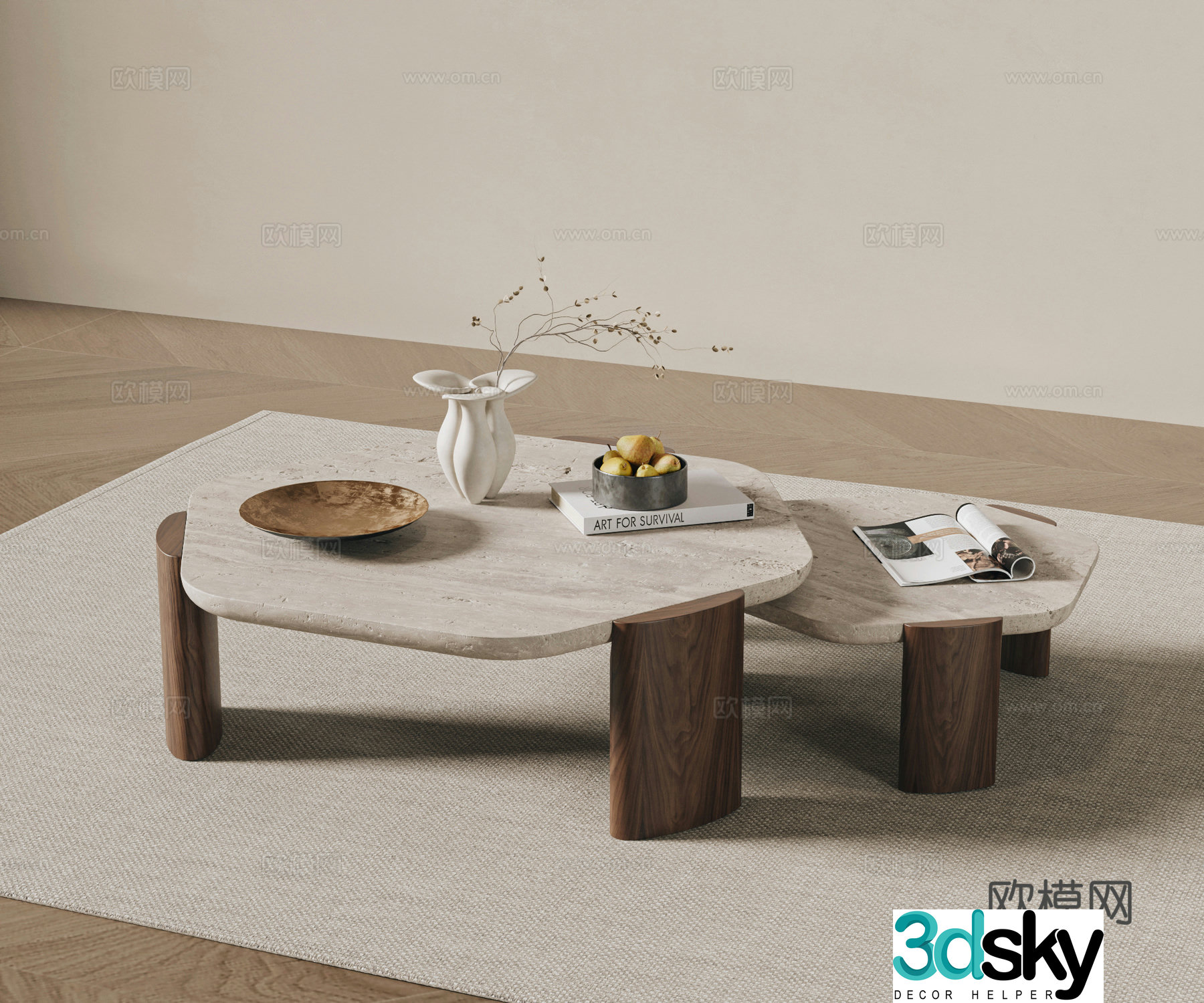 Modern and ancient tea table combination Wavia tea table coffee table ornament solid wood tea table Dongshi tea table 3D model