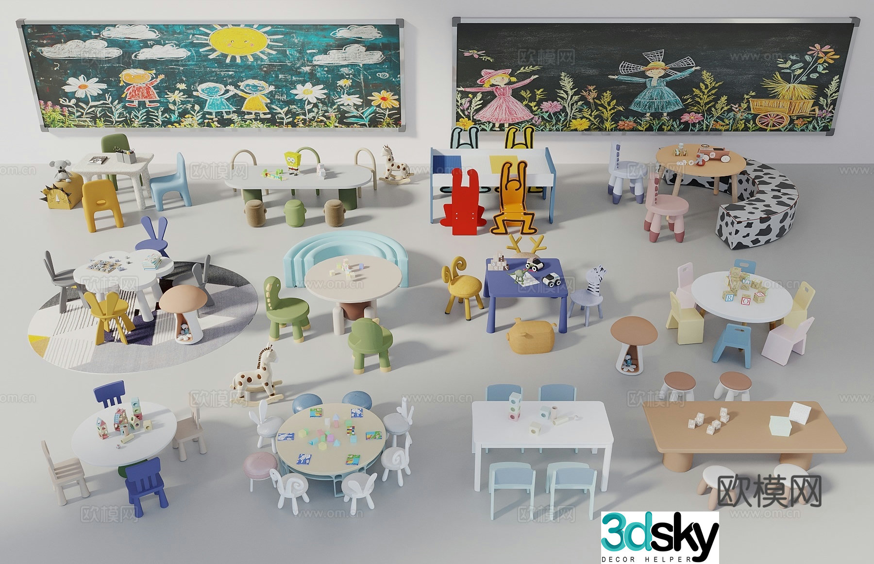 Children’s table and chair combination Children’s building block table and chair Children’s toy table and chair Children’s interactive table and chair Blackboard 3D model