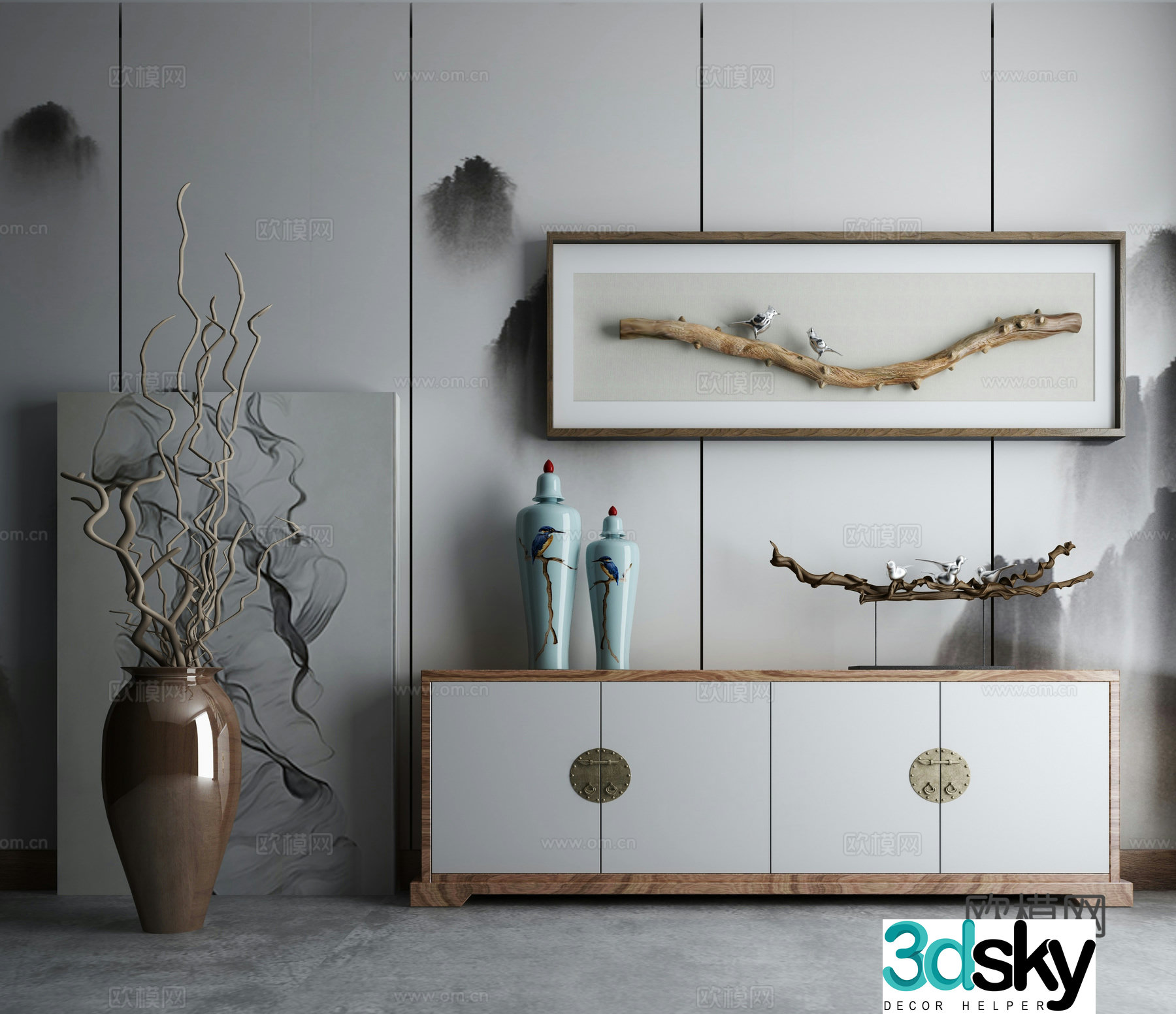 New Chinese TV cabinet ornament combination 3D model