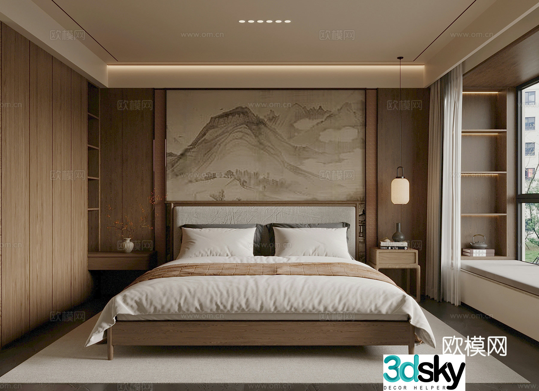 20 new Chinese bedroom double bed wardrobe 3d model