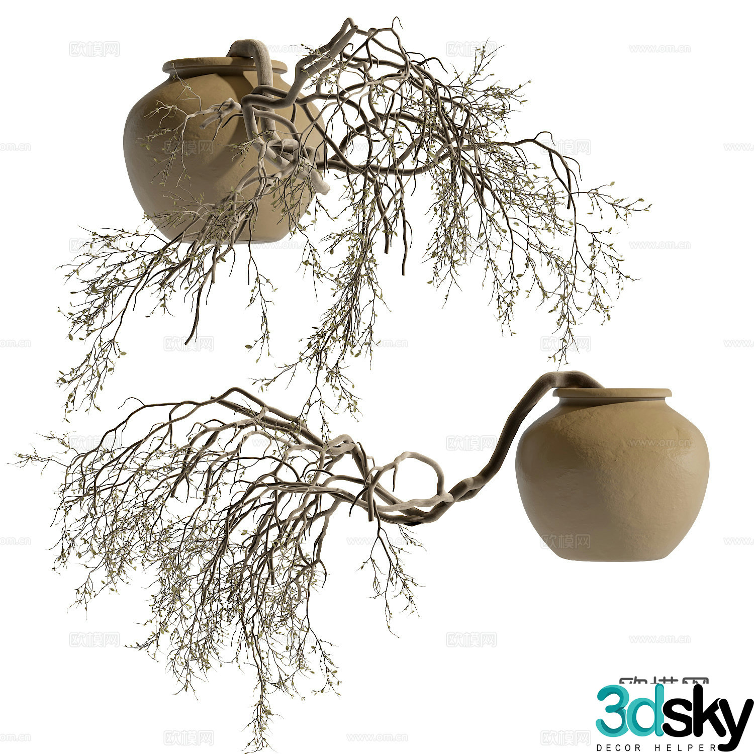 Wasabi air dry branch ornament 3D model