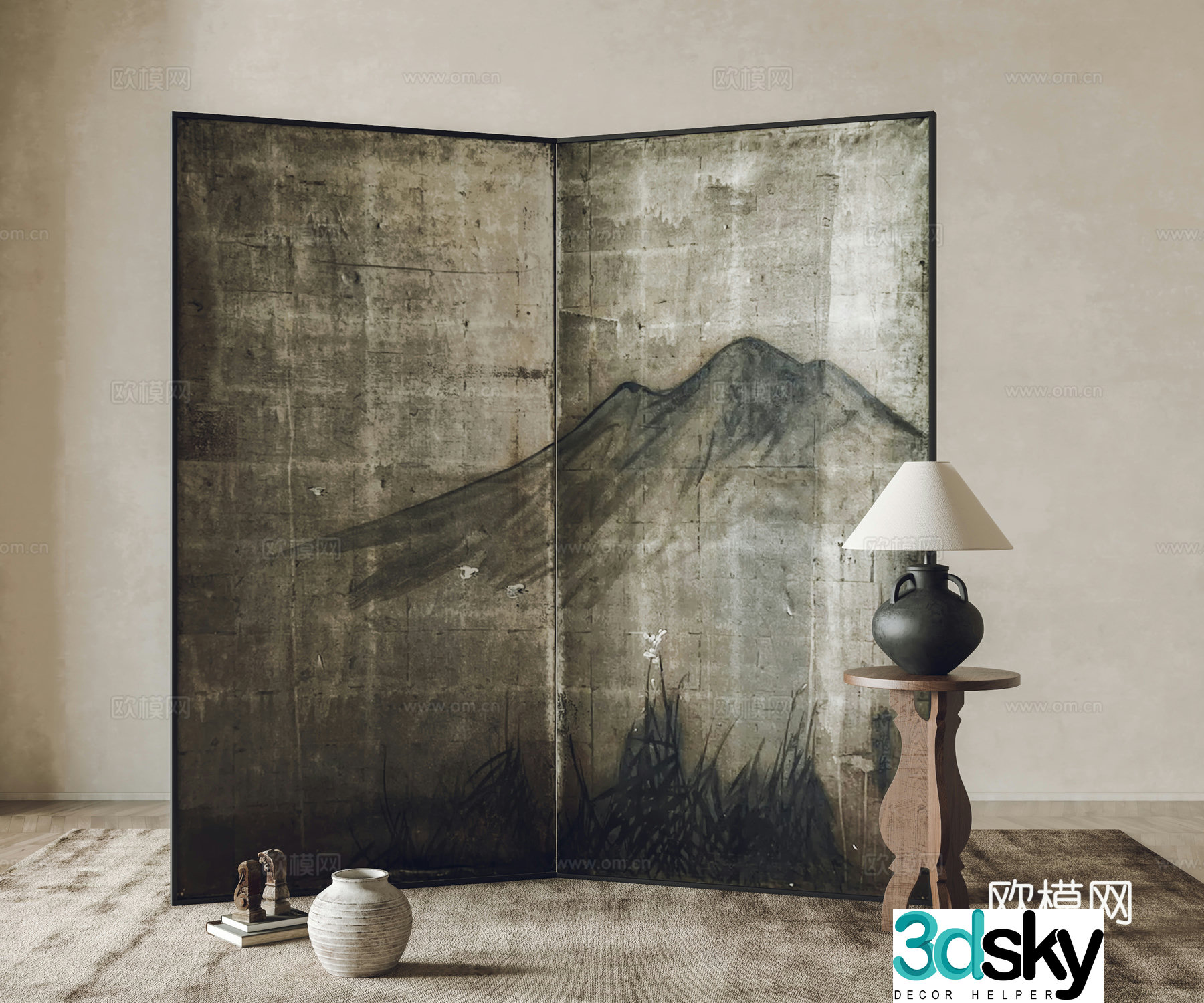 New Chinese-style screen partition corner table lamp 3D model