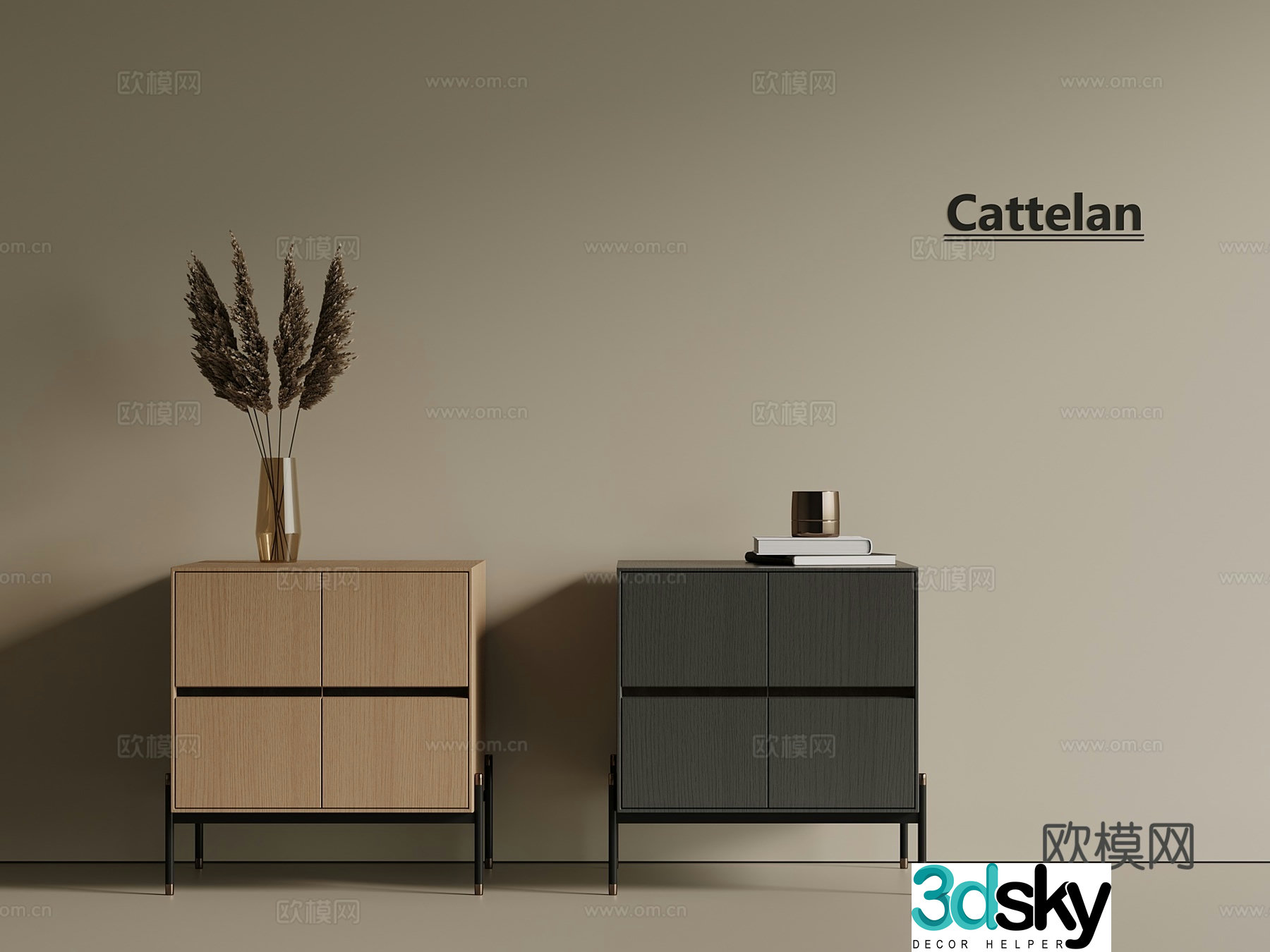 Italian light luxury bedside table bedside table ornaments bedroom bedside table 3D model