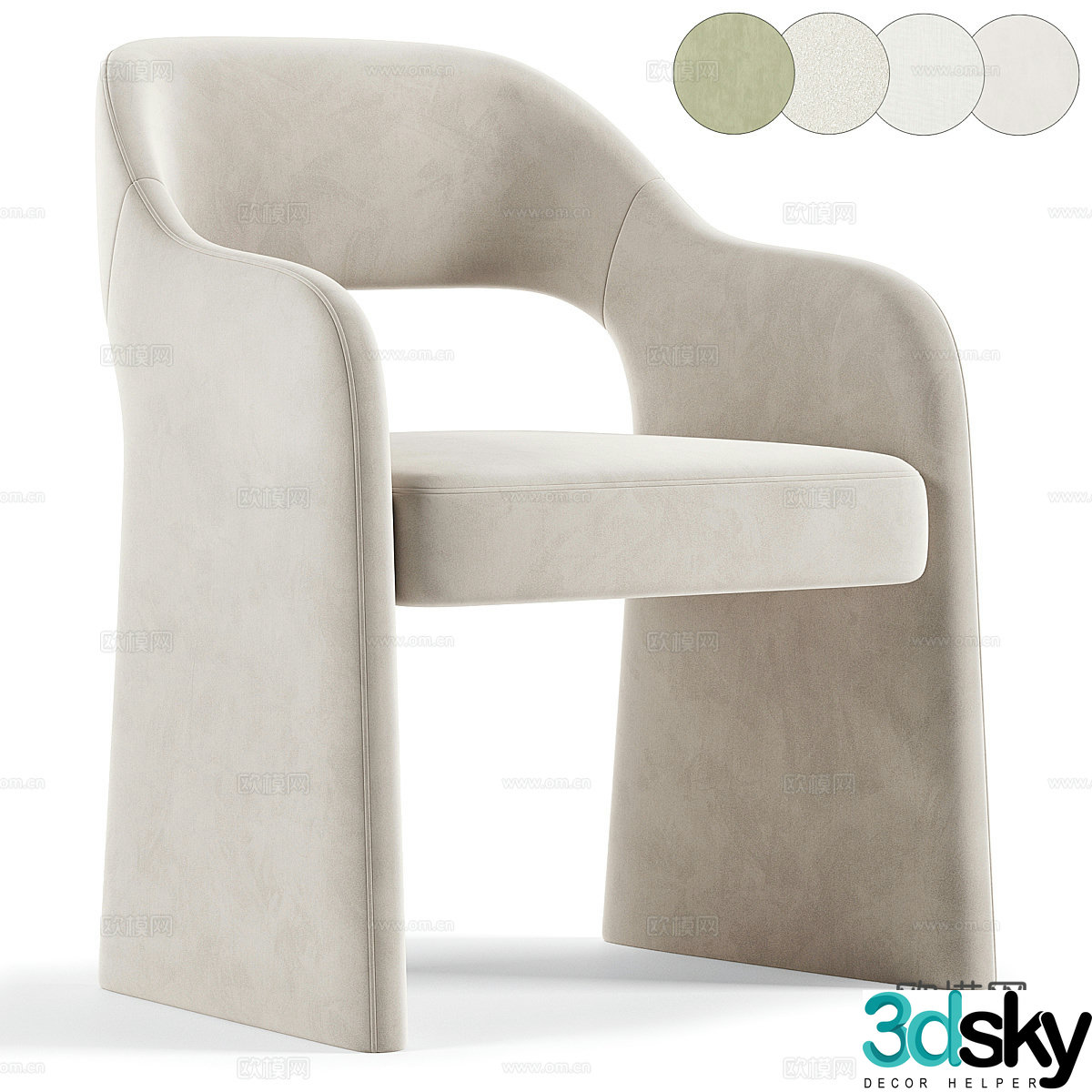 Modern cream style fabric single chair 3d model