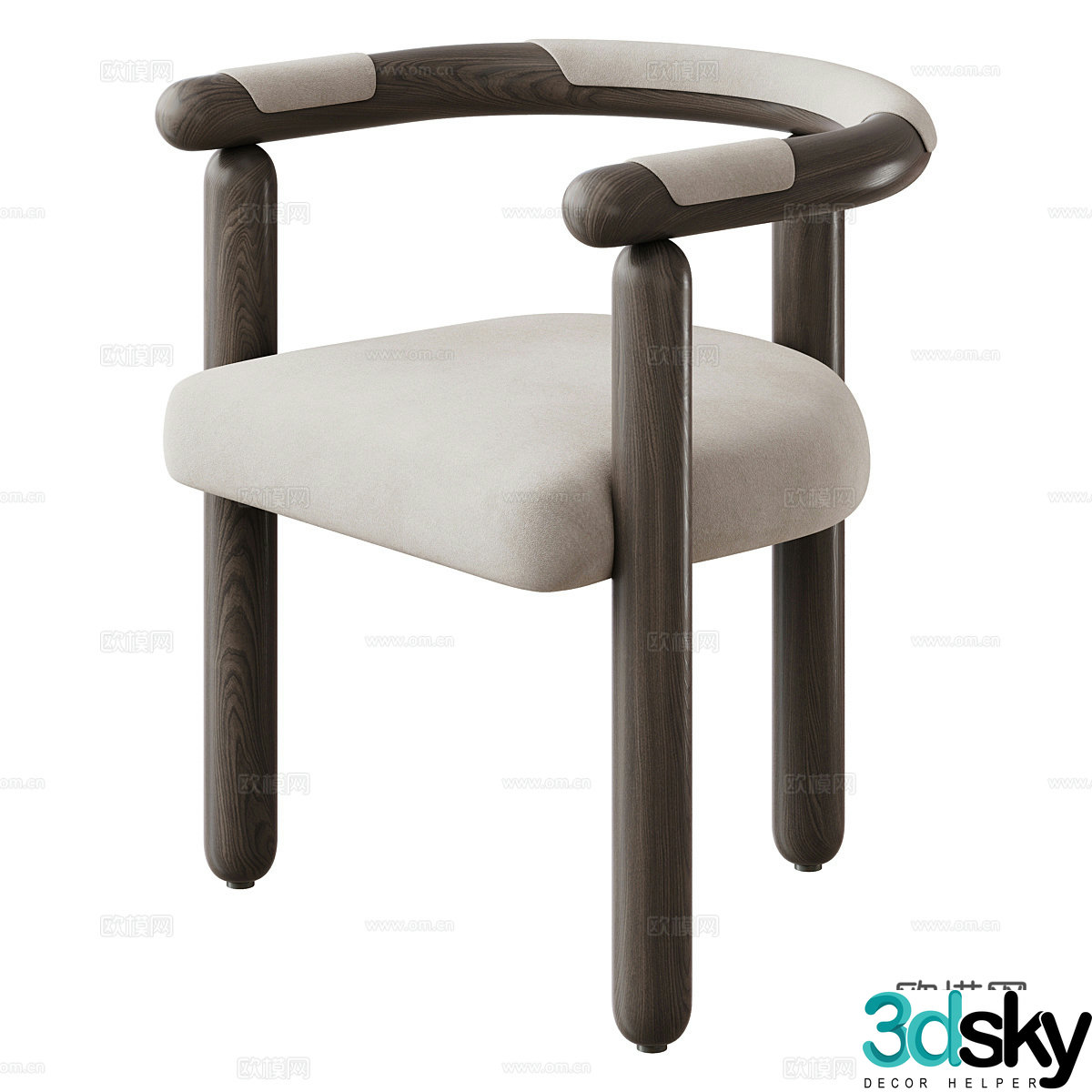 New Chinese style wasabi wooden single chair 3D model
