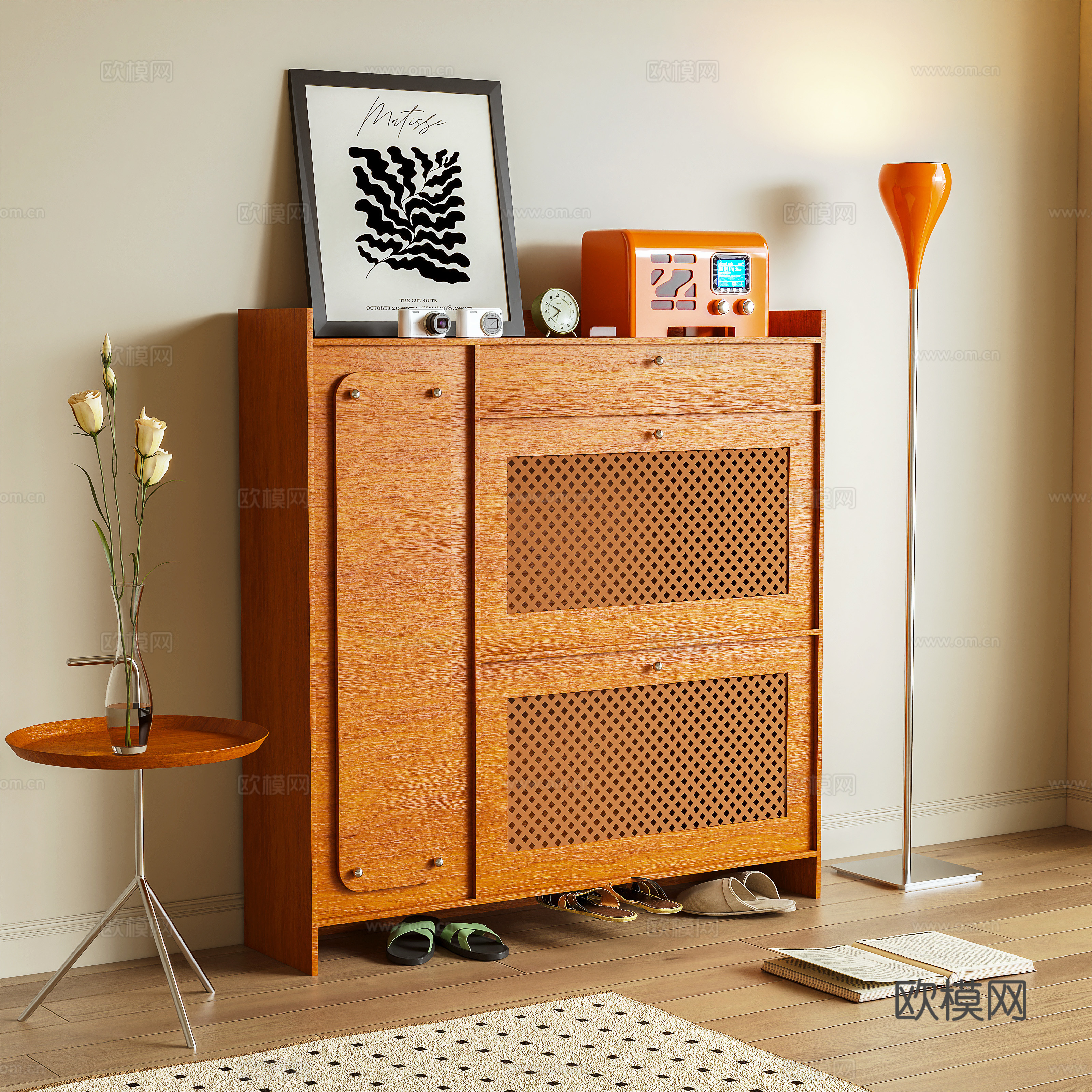 Log style shoe cabinet thin cabinet side cabinet 3d model