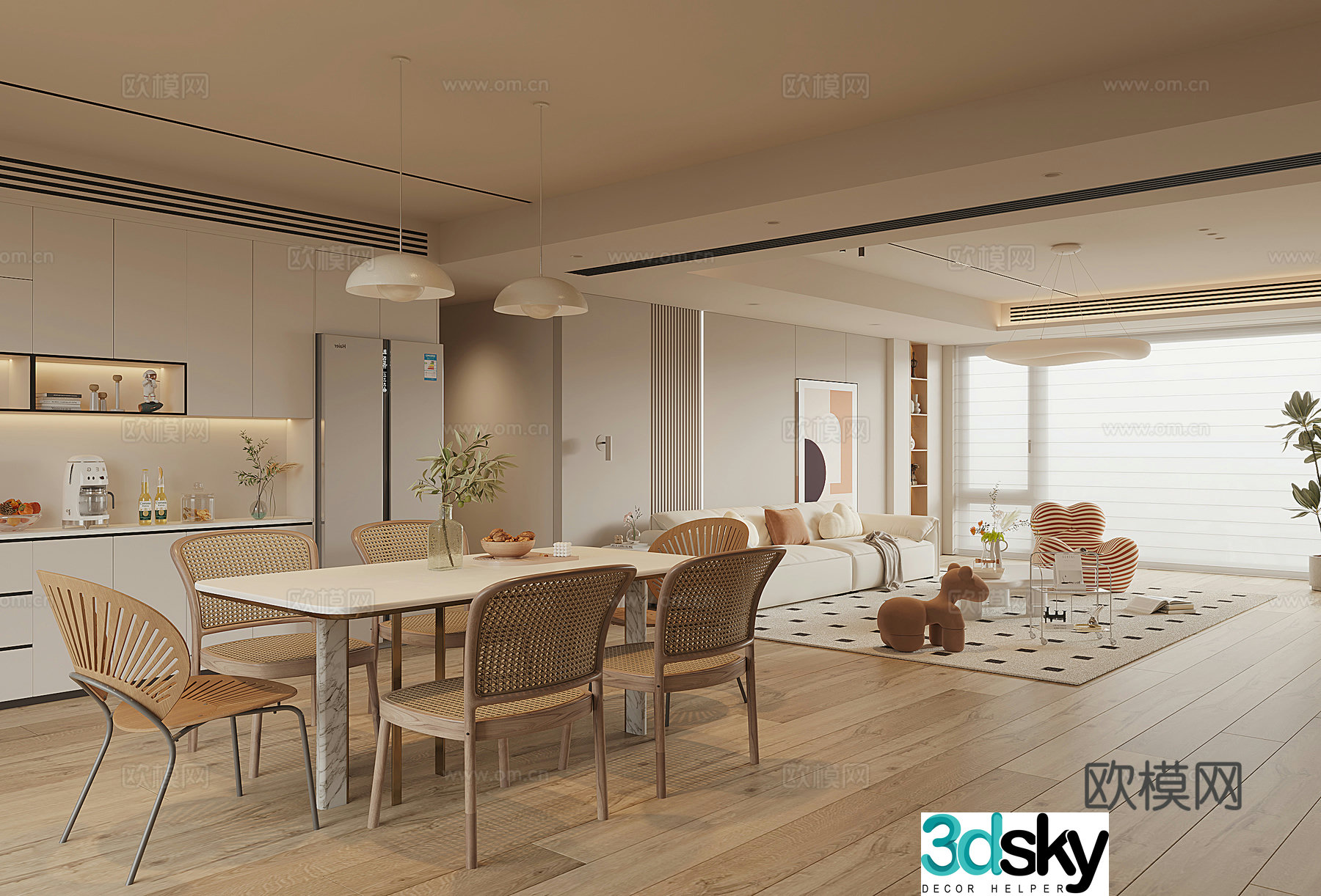 Modern Cream Style Restaurant 3D Model