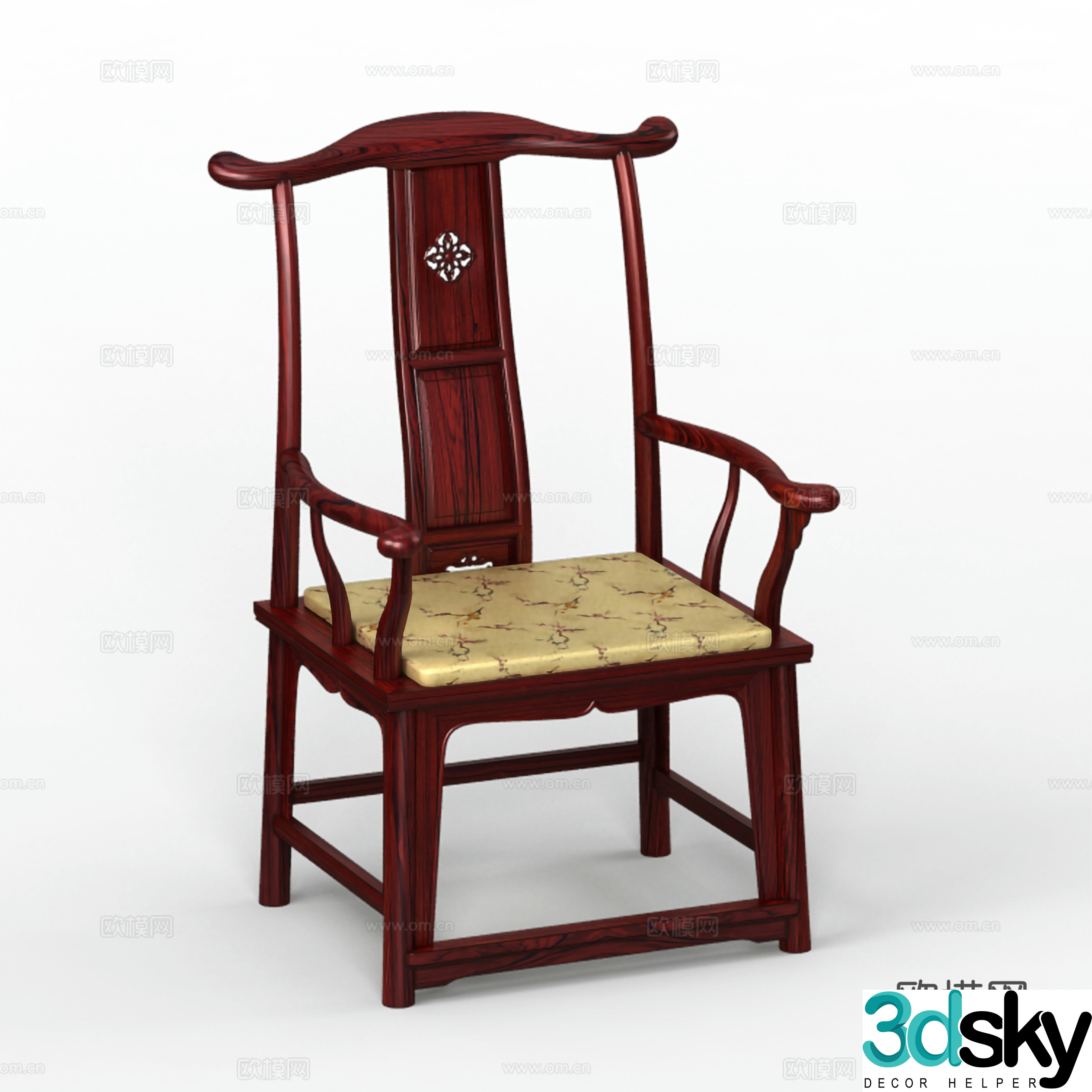 Chinese official hat chair tea table chair armchair solid wood mahogany 3D model