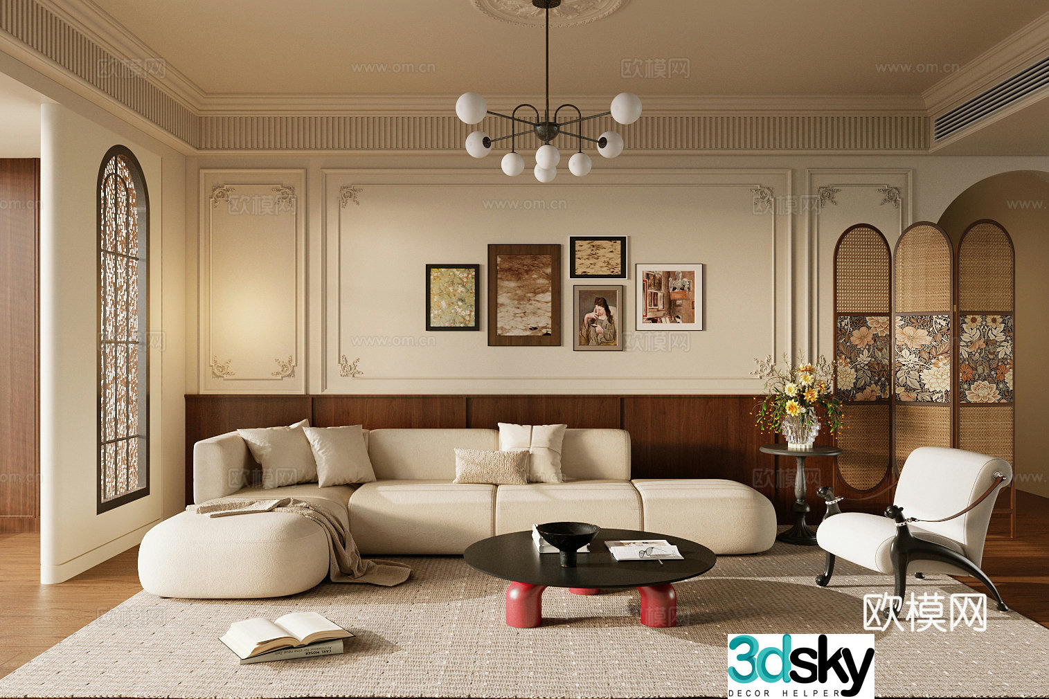 Medium-old home living room small living room sofa and coffee table combination single leisure chair 3D model