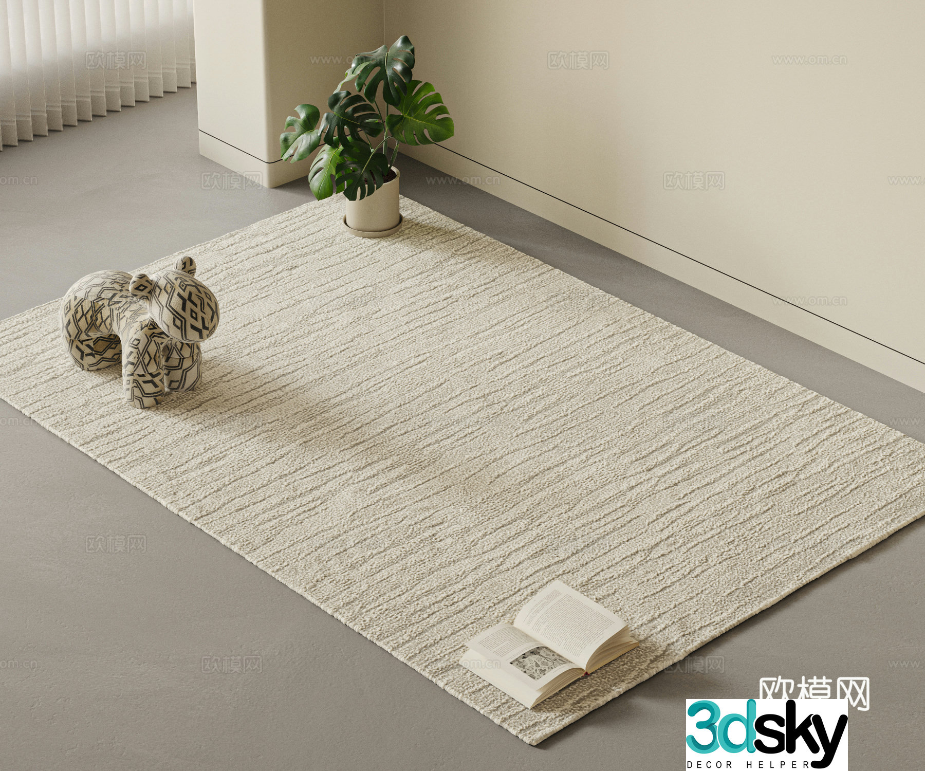 Modern Creamy Carpet Living Room Carpet Striped Carpet Plush Carpet Geometric Carpet Animal 3d Model