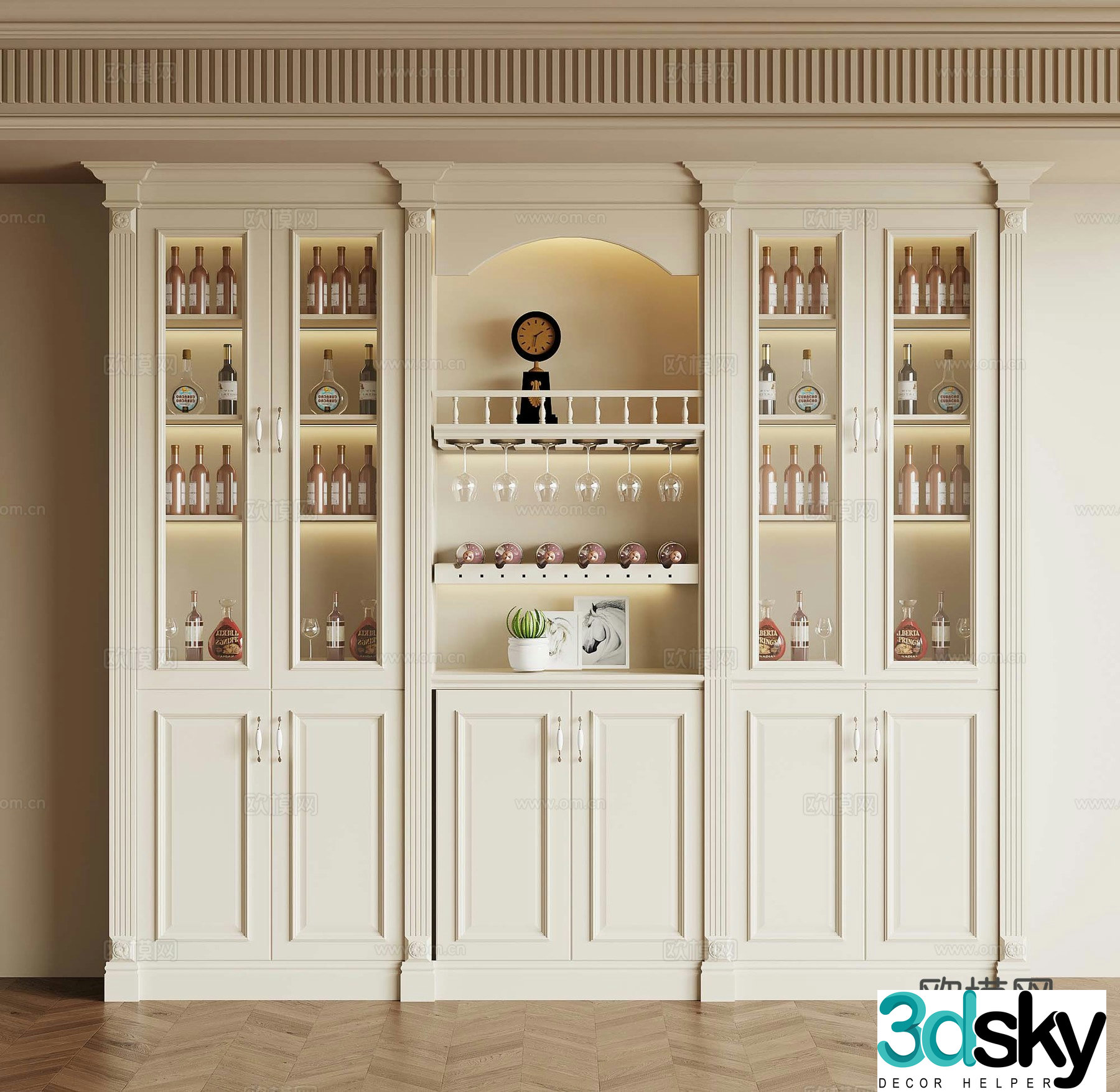07 French Cream Wind Wine Cabinet 3D Model