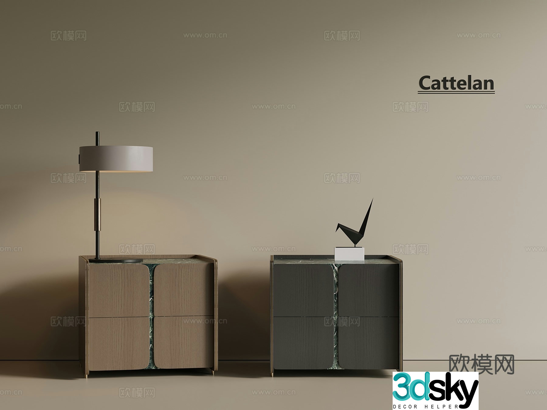 Italian light luxury bedside table bedside table ornaments bedroom bedside table 3D model