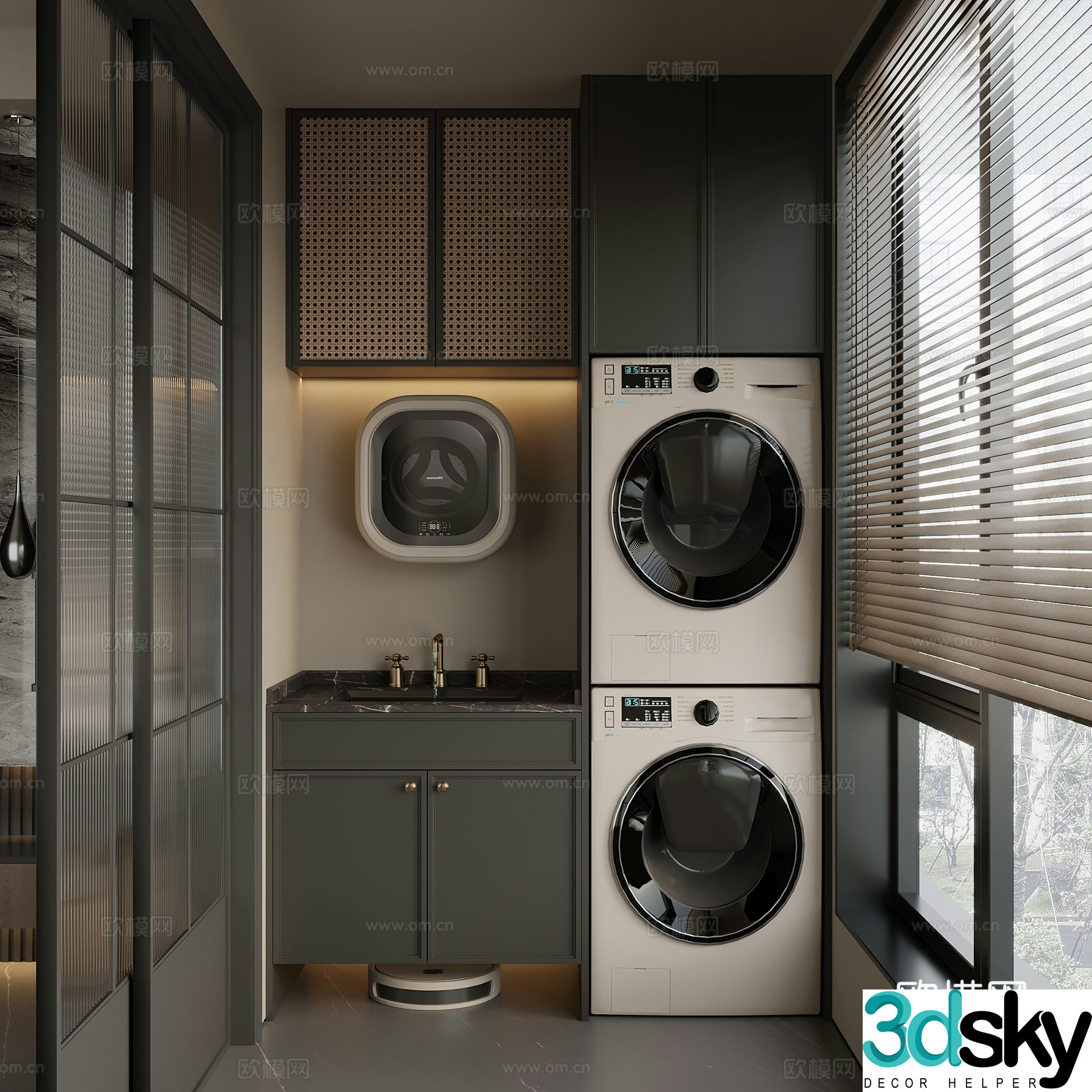 Italian French Washing Cabinet Balcony Cabinet Storage Cabinet 3D Model