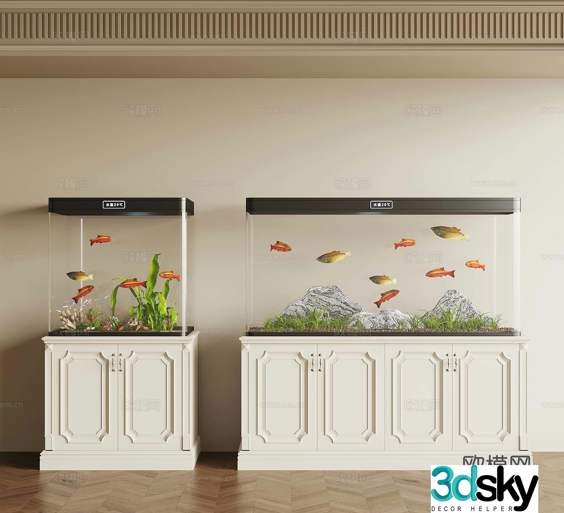 12 French creamy fish tank 3d model