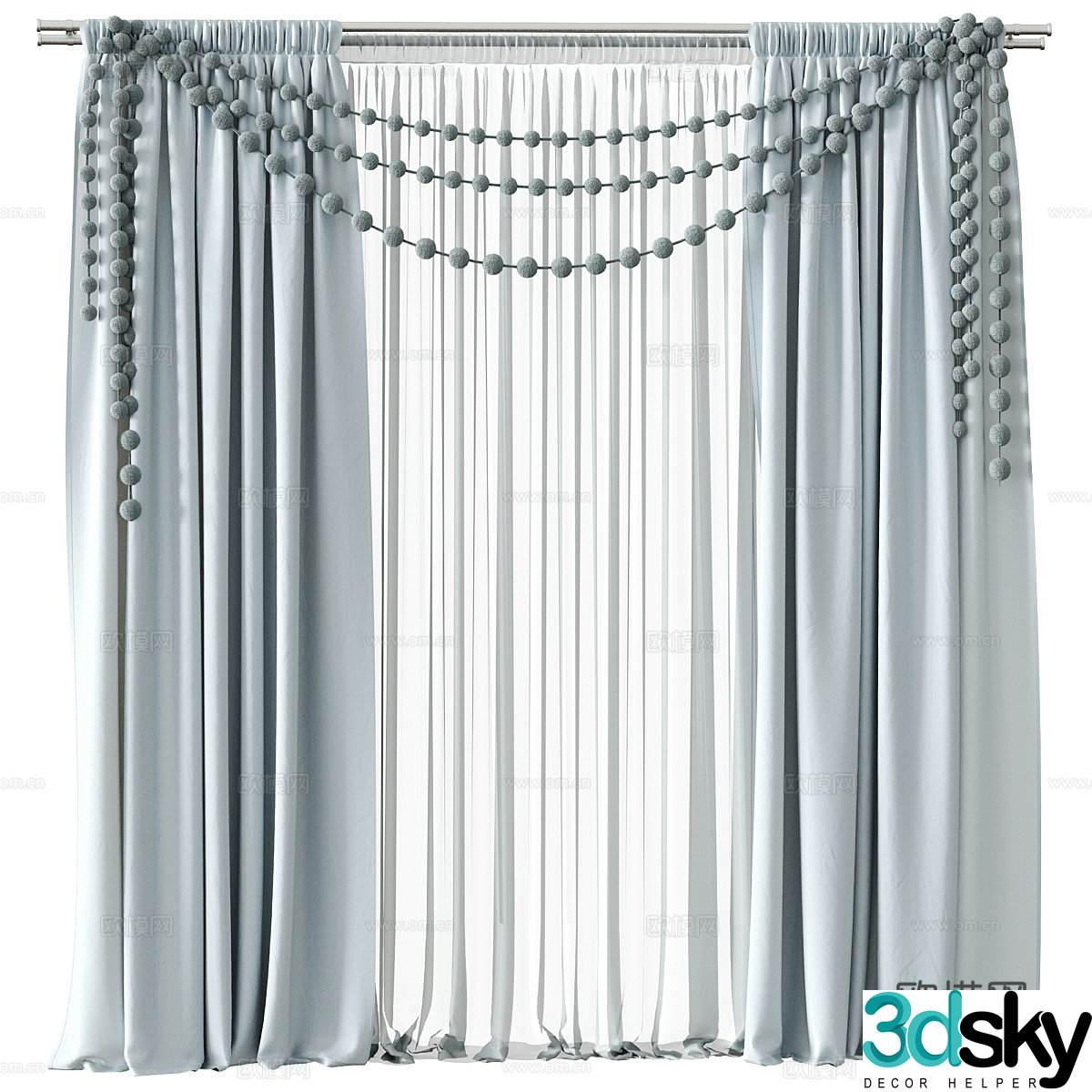 Modern cream style children’s fabric curtains 3d model