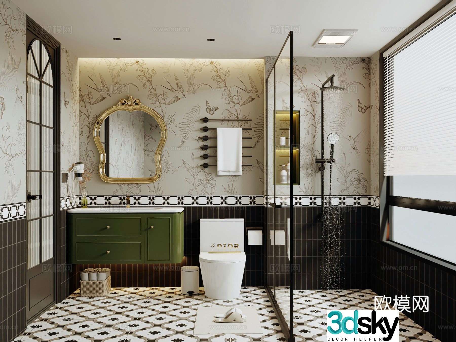 French bathroom wet and dry bathroom 3D model