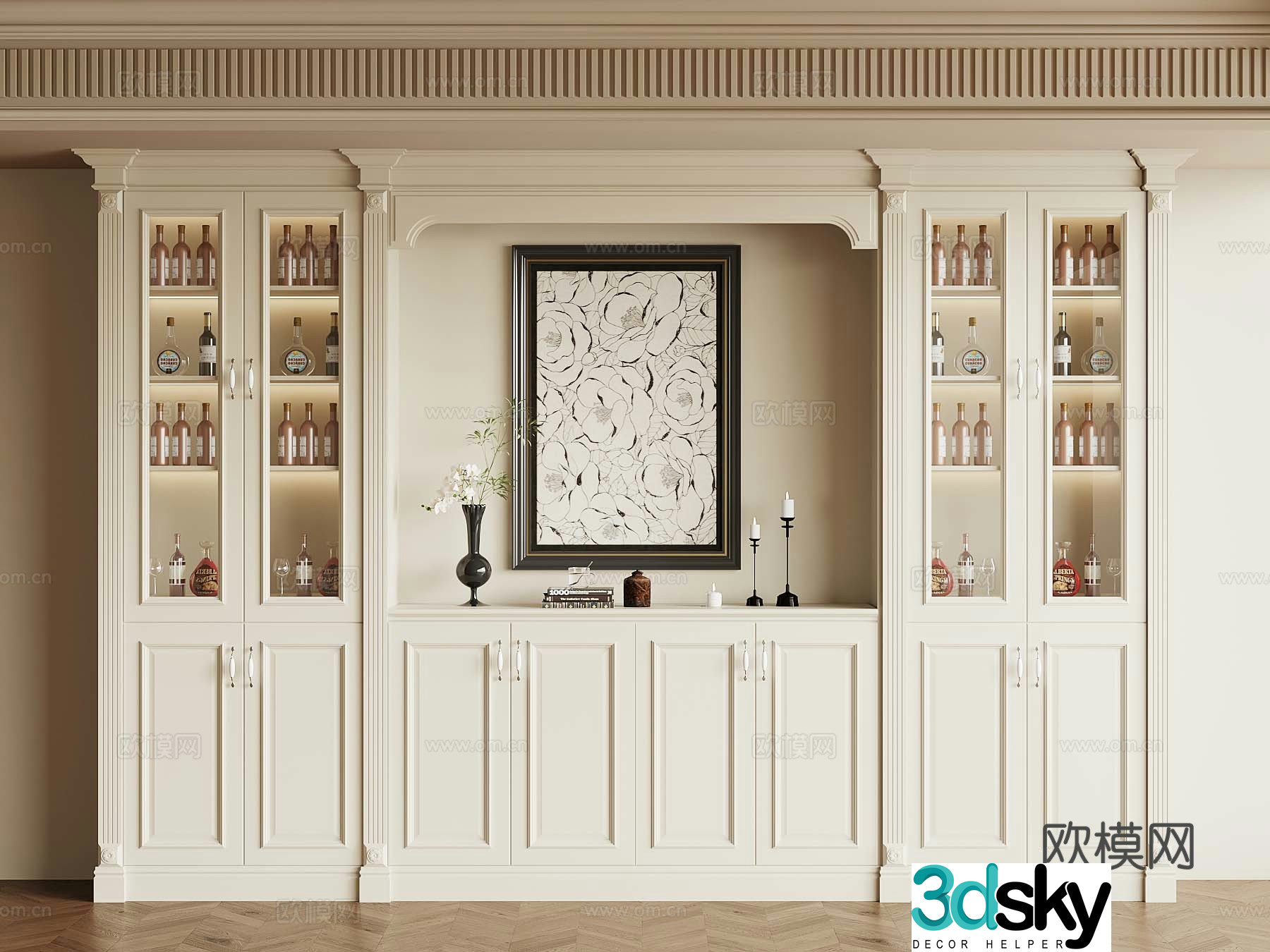 06 French creamy wine cabinet 3D model