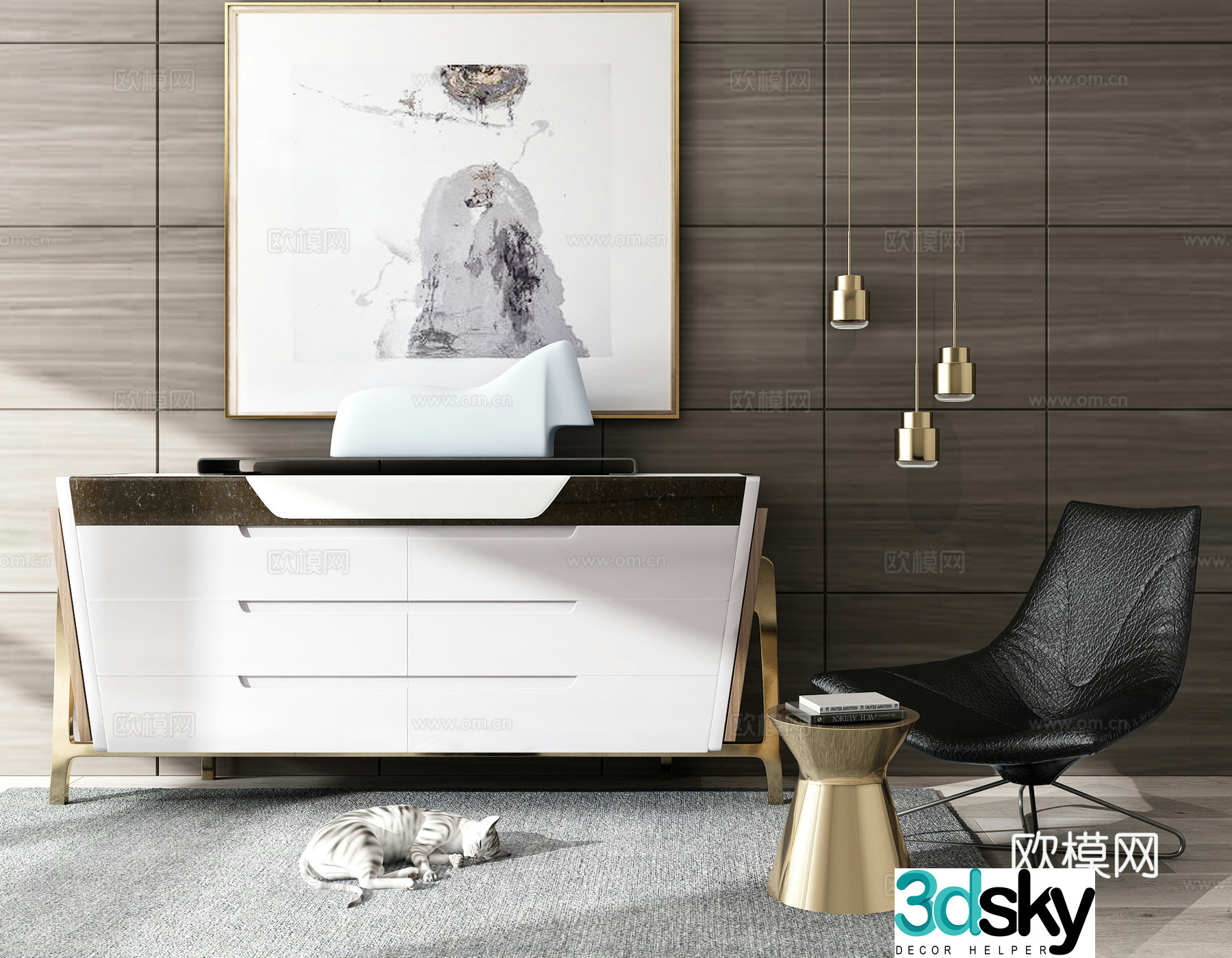 Modern cabinet leisure chair chandeliers entrance cabinet TV cabinet 3d model