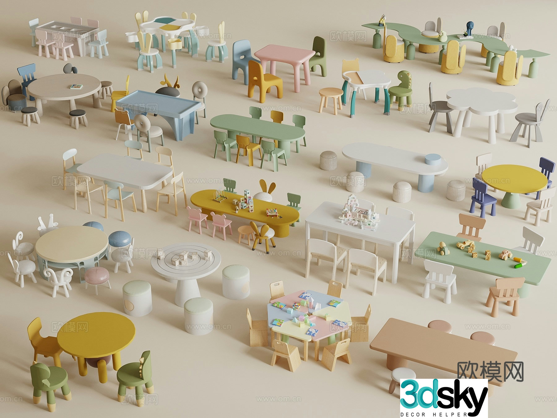 Modern children’s table and chairs Kindergarten table and chairs Building blocks toy table Learning table and chairs Leisure table and chairs 3D model