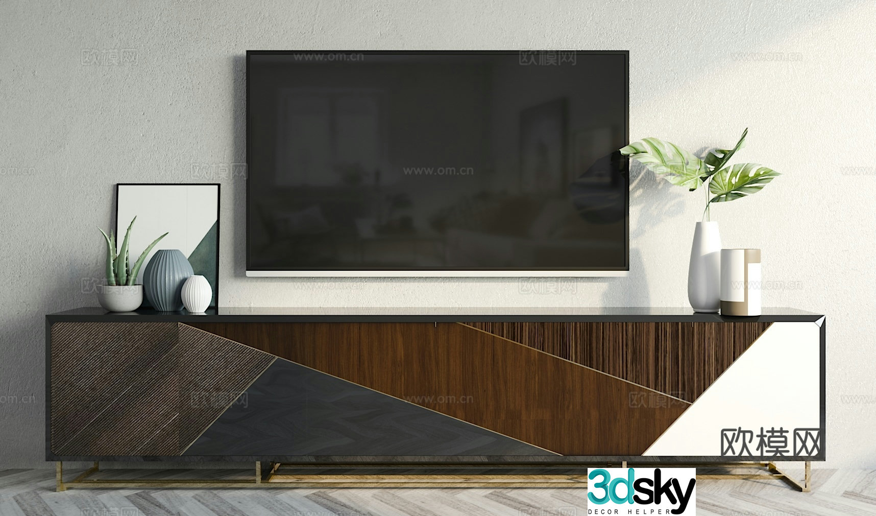 Nordic TV cabinet ornament combination 3D model