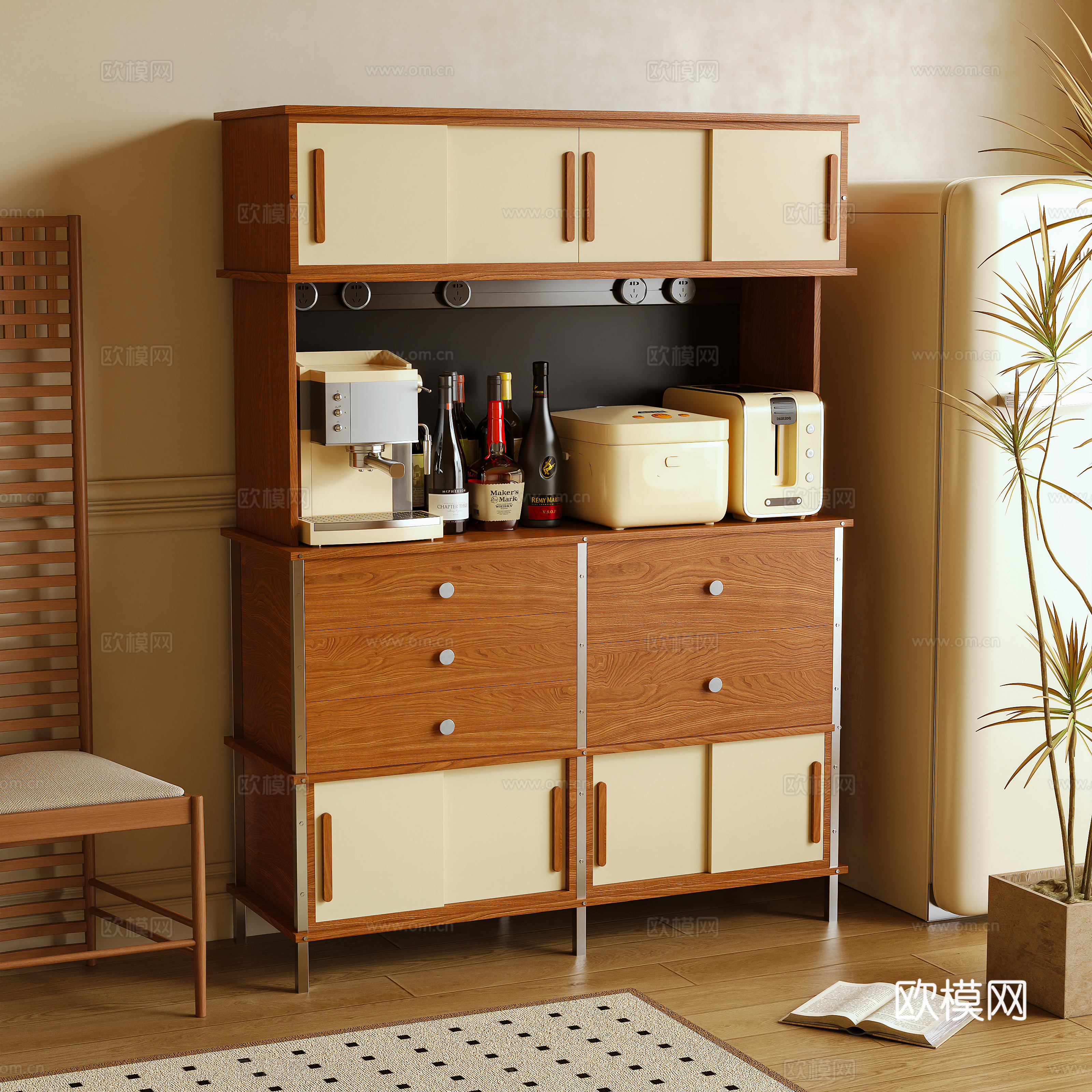 Middle-aged dining sideboard tea cabinet sideboard storage cabinet 3D model