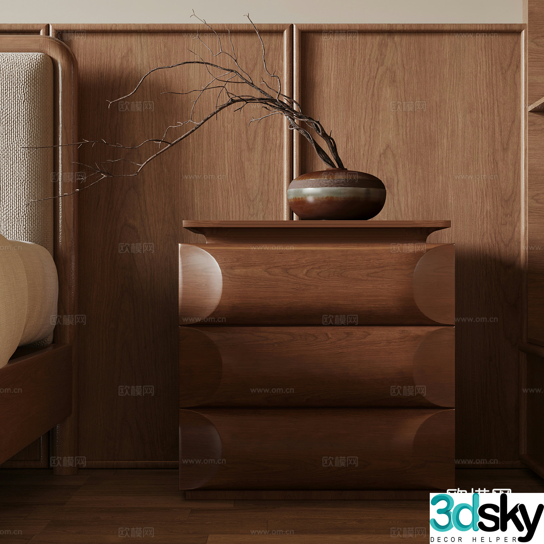 23 medieval style bedside table vase dead branches ornaments 3D model