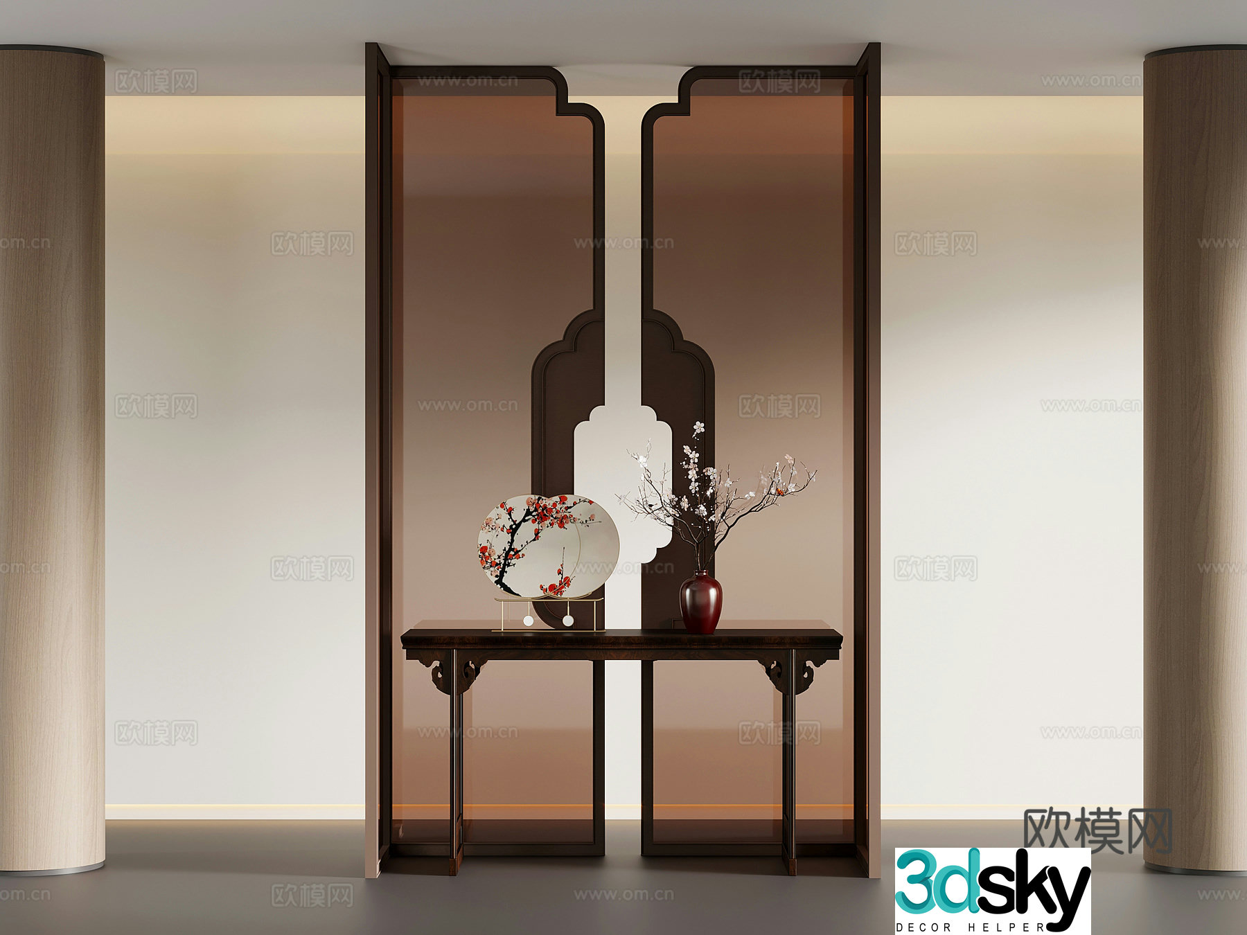 01 End view platform New Chinese End view platform Strip screen partition 3D model