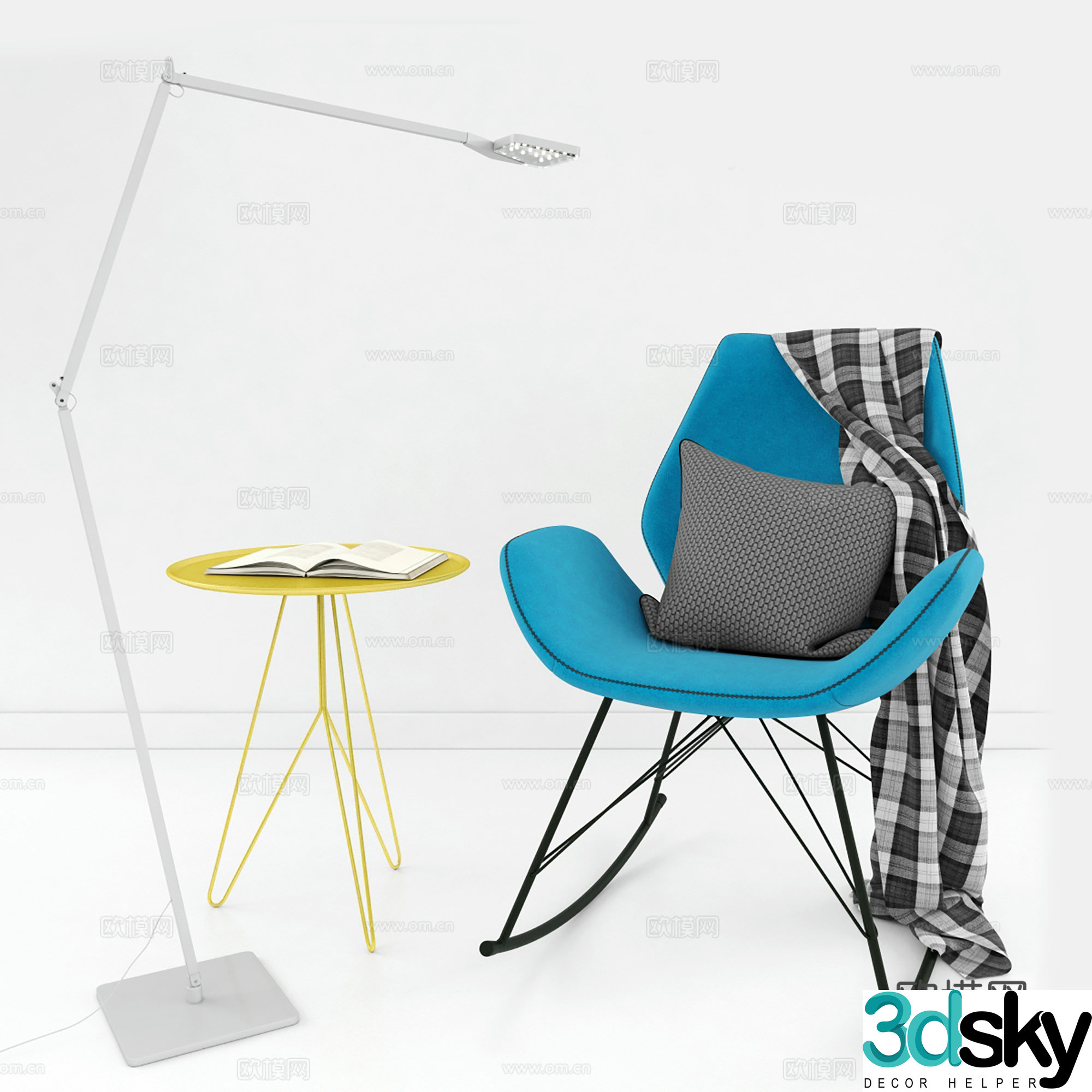Modern leisure chair Book chair Single chair Coffee table floor lamp 3d model