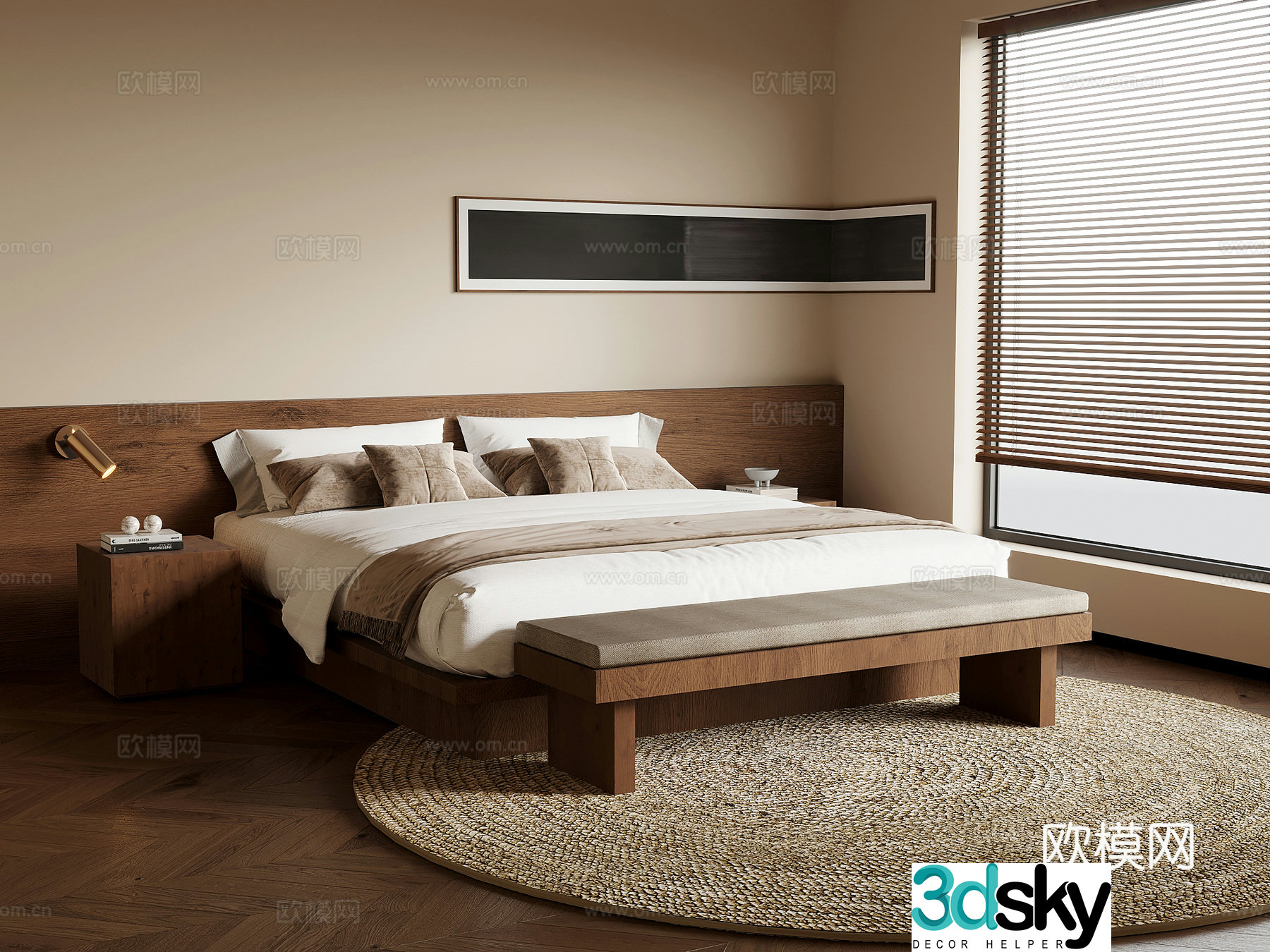 21 bedroom medieval style bedroom double bed wall skirt bedside background 3d model