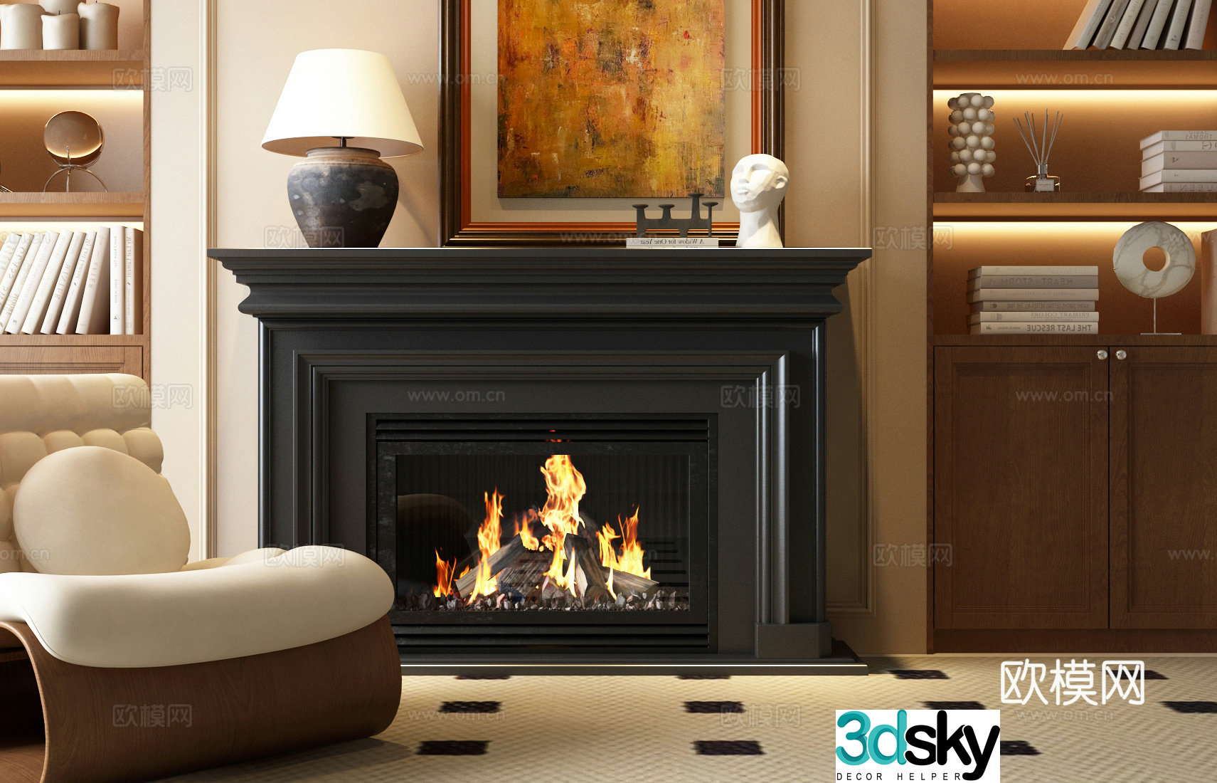 American fireplace French medieval fireplace French fireplace Decorative painting Table lamp American leisure chair 3d model