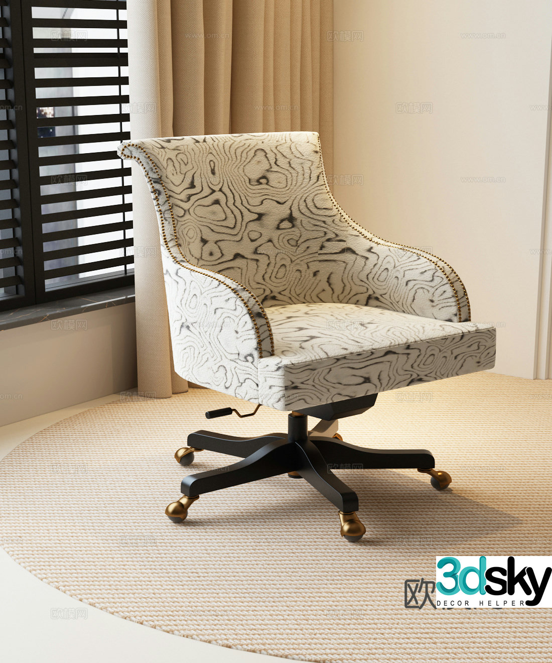 Modern medieval desk chair desk swing chair 3d model