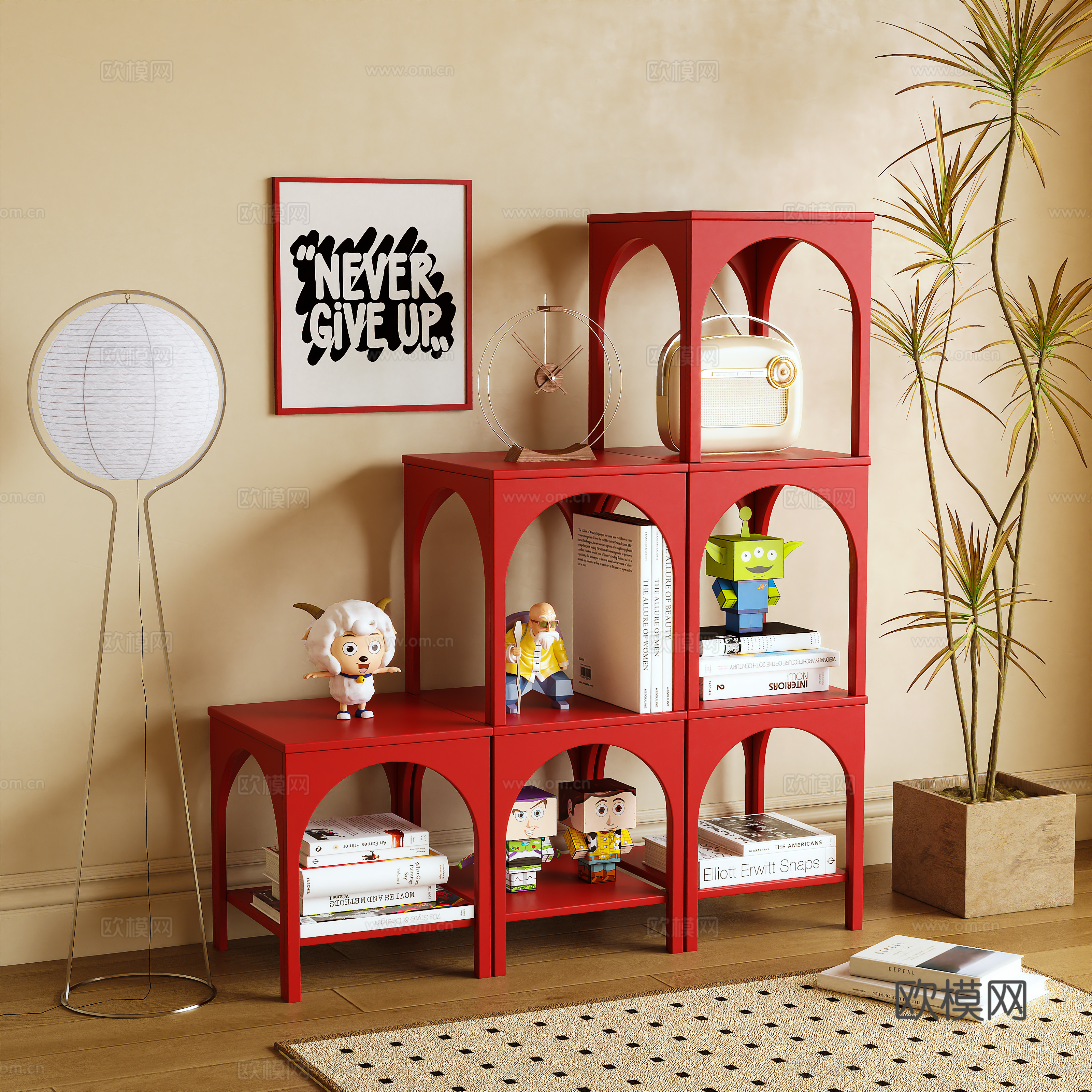 Modern shelf Bookshelf Decorative shelf Dopamine 3D model