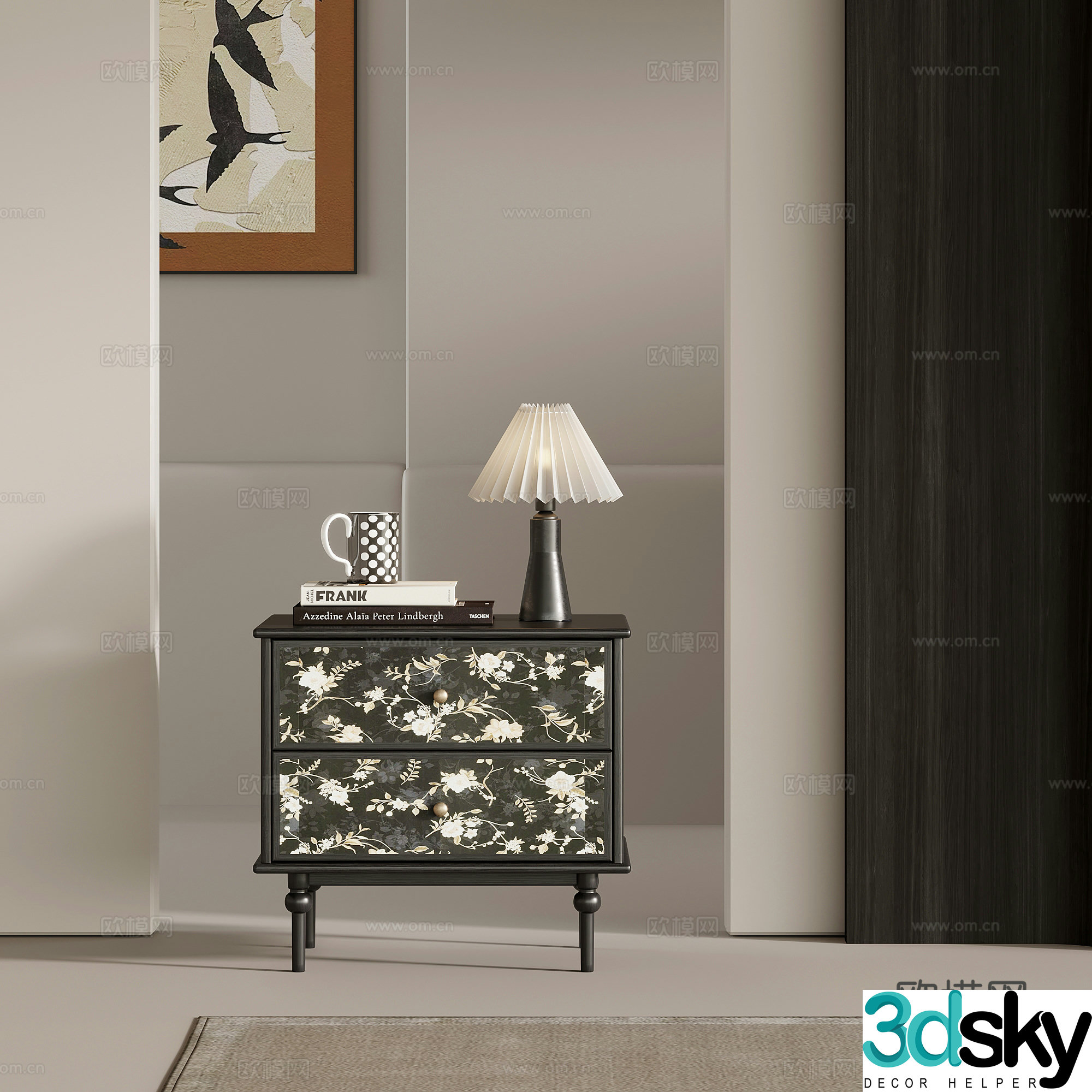 16 night table French retro style night table 3d model