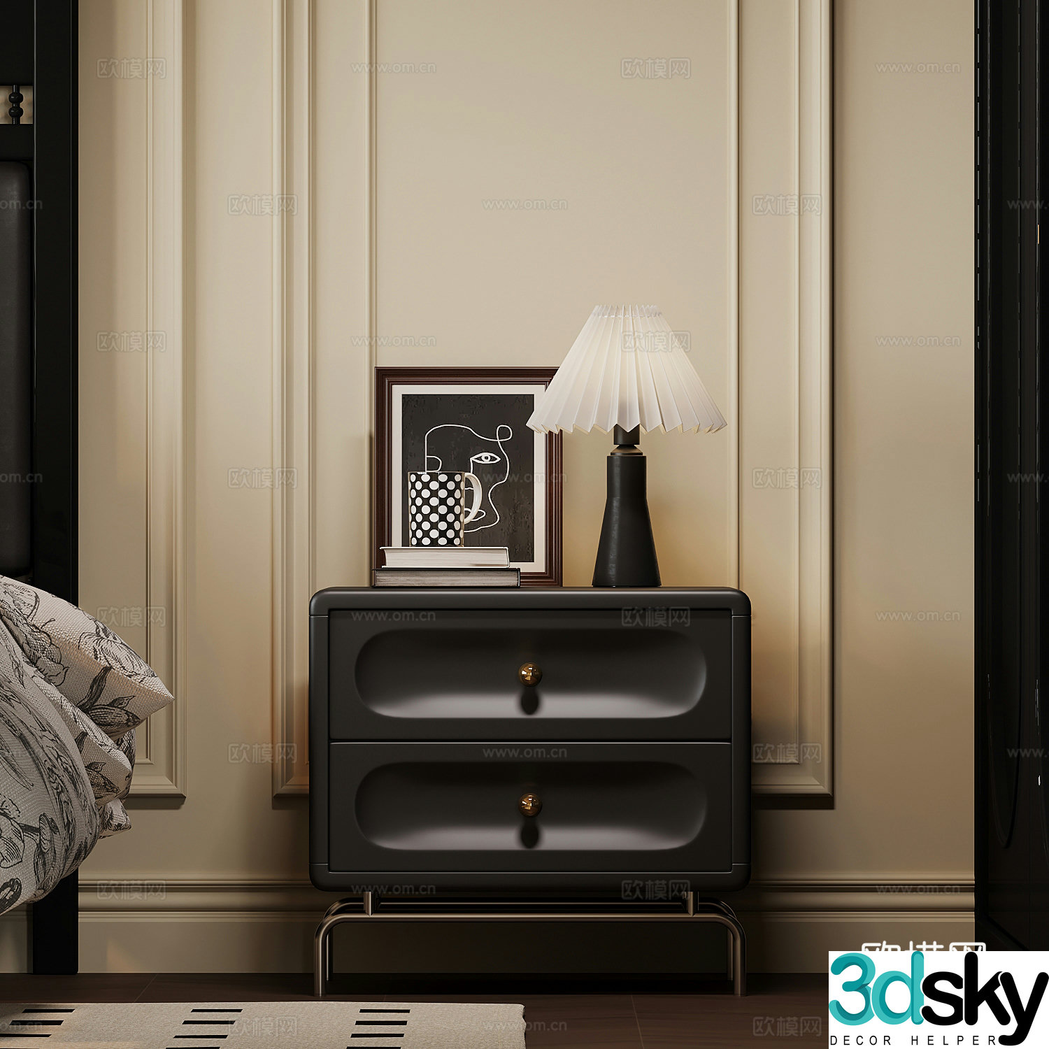 025 Bedside Table French Bedside Table 3D Model