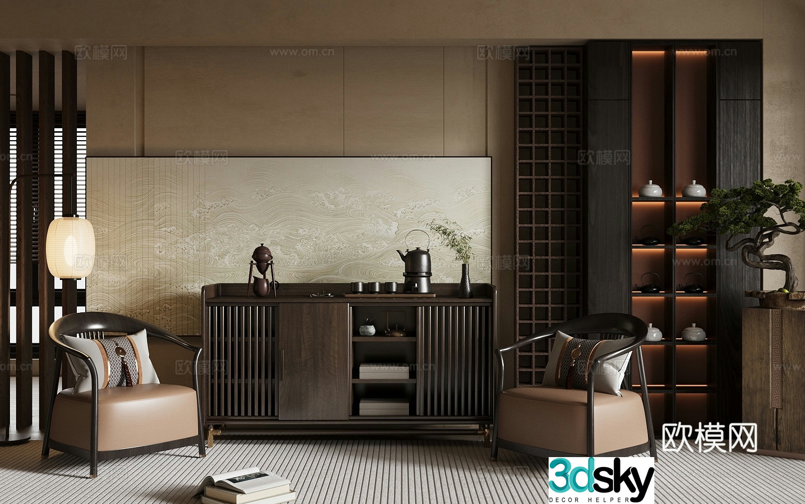New Chinese style chest of drawers solid wood tea cabinet single casual chair solid wood side cabinet 3D model