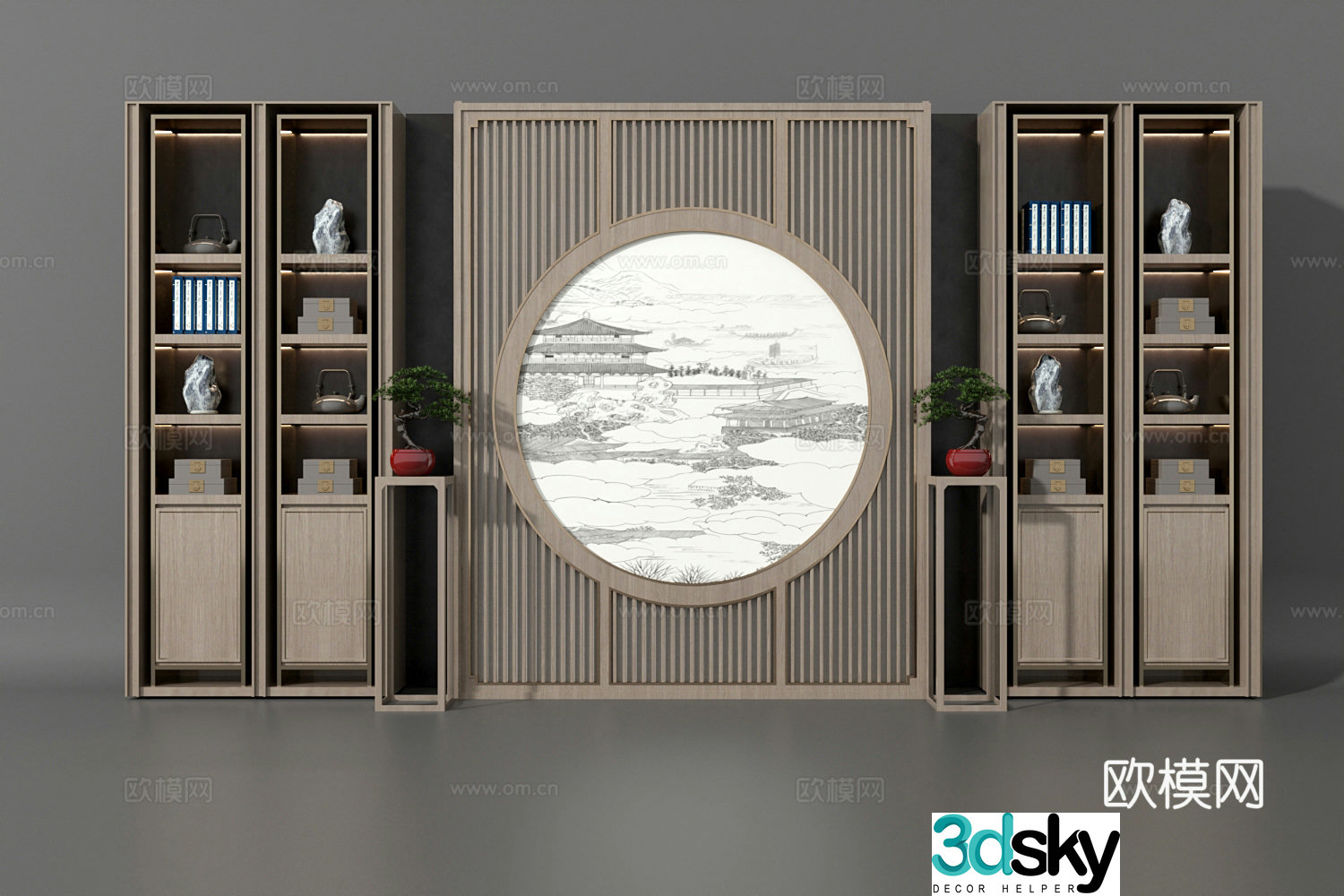 New Chinese style background cabinet sideboard bookcase ornament combination 3D model