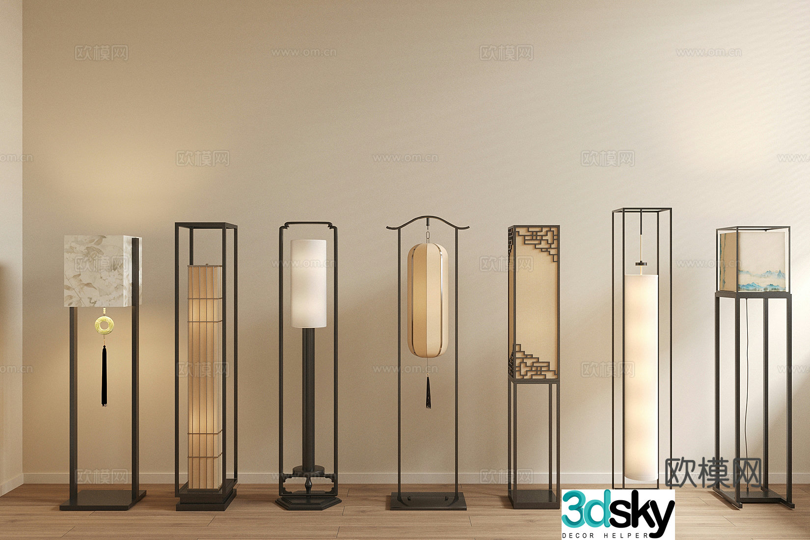 New Chinese style floor lamp lamp combination lamp lamp lighting art lamp lighting 3d model