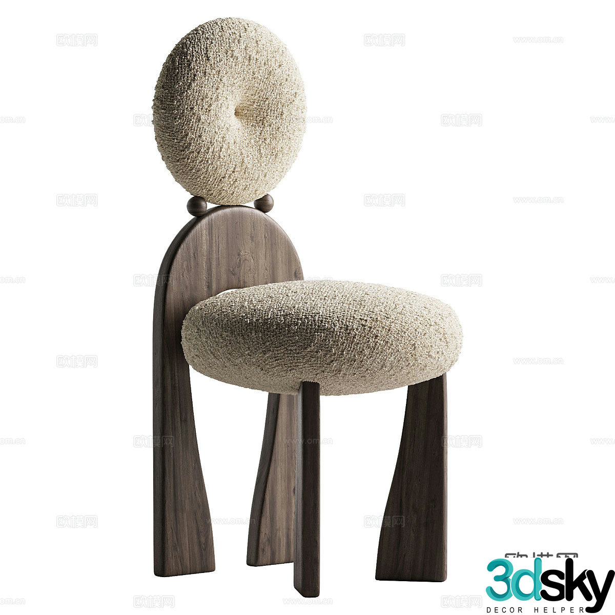 New Chinese style medieval wooden fabric single chair 3D model