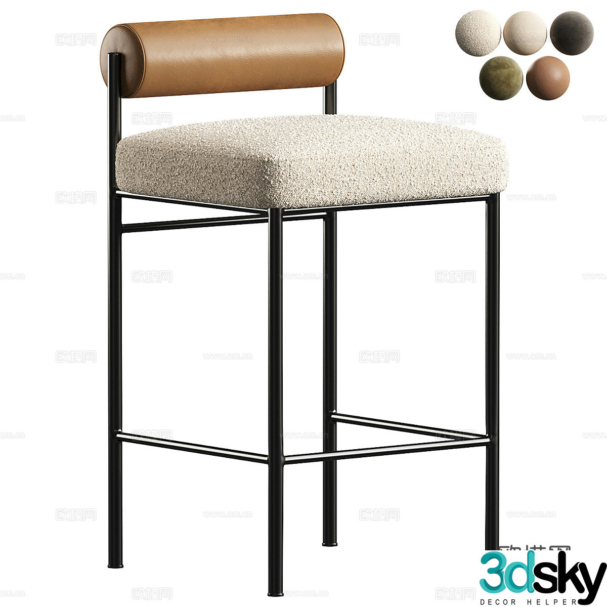 Modern Italian fabric leather bar chair 3D model