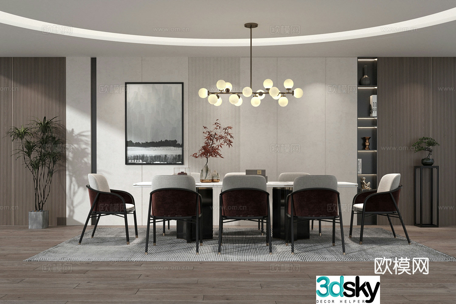 Modern dining table and chair chandeliers combination Restaurant ornaments combination Restaurant chandeliers 3D model