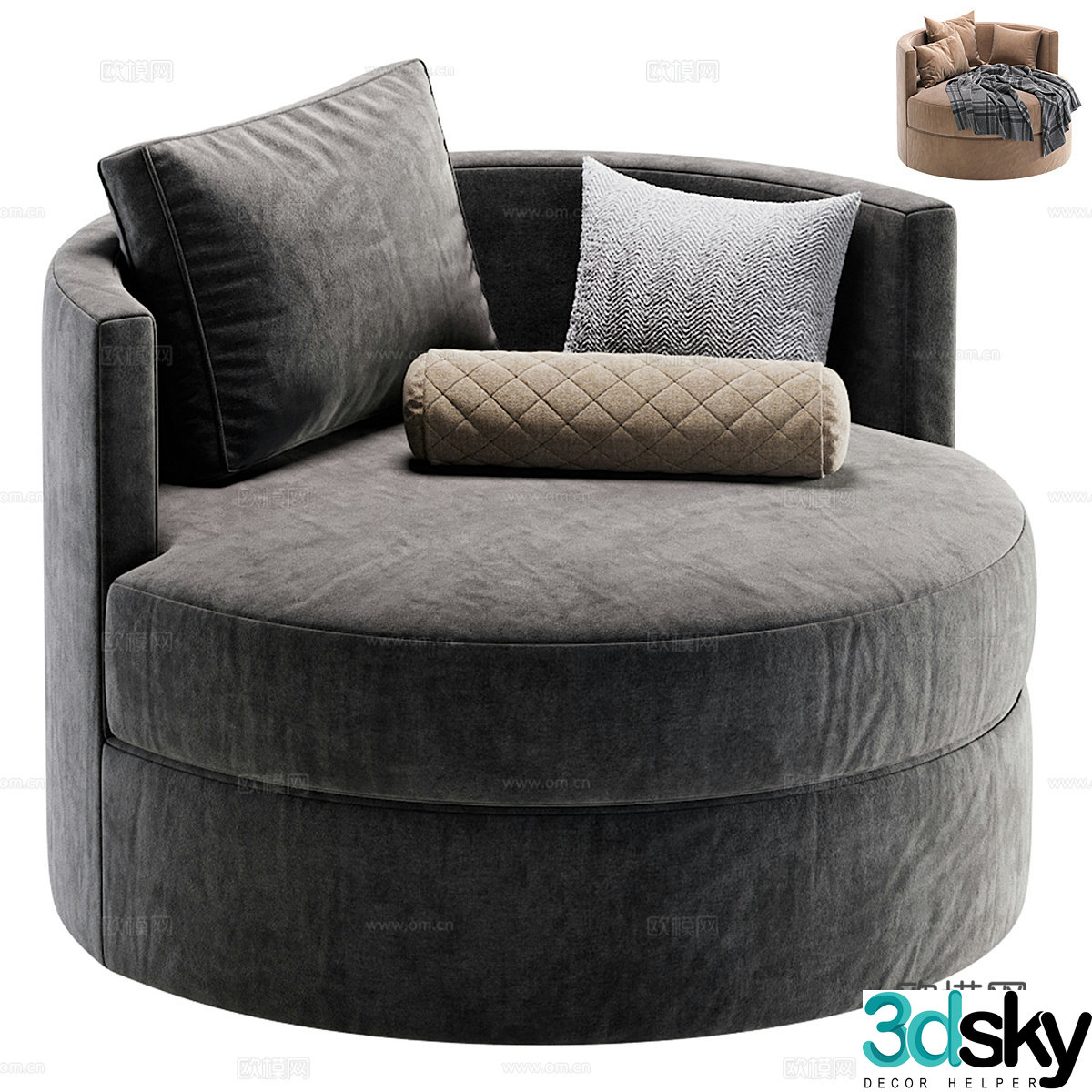 Modern Italian round fabric sofa chair 3d model