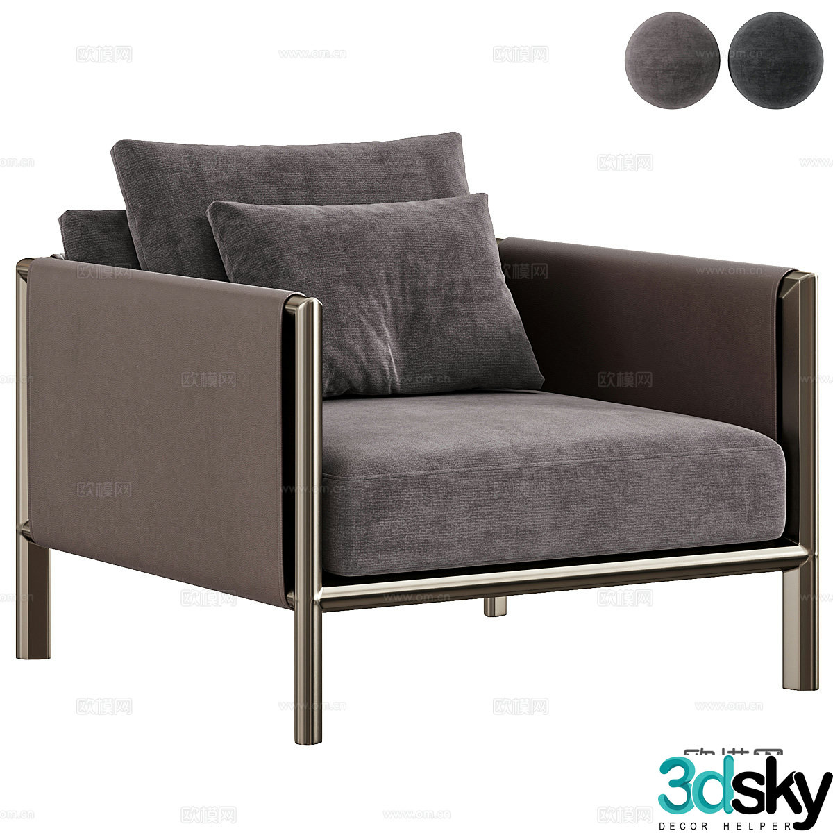 Modern Italian light luxury leather fabric armchair 3d model