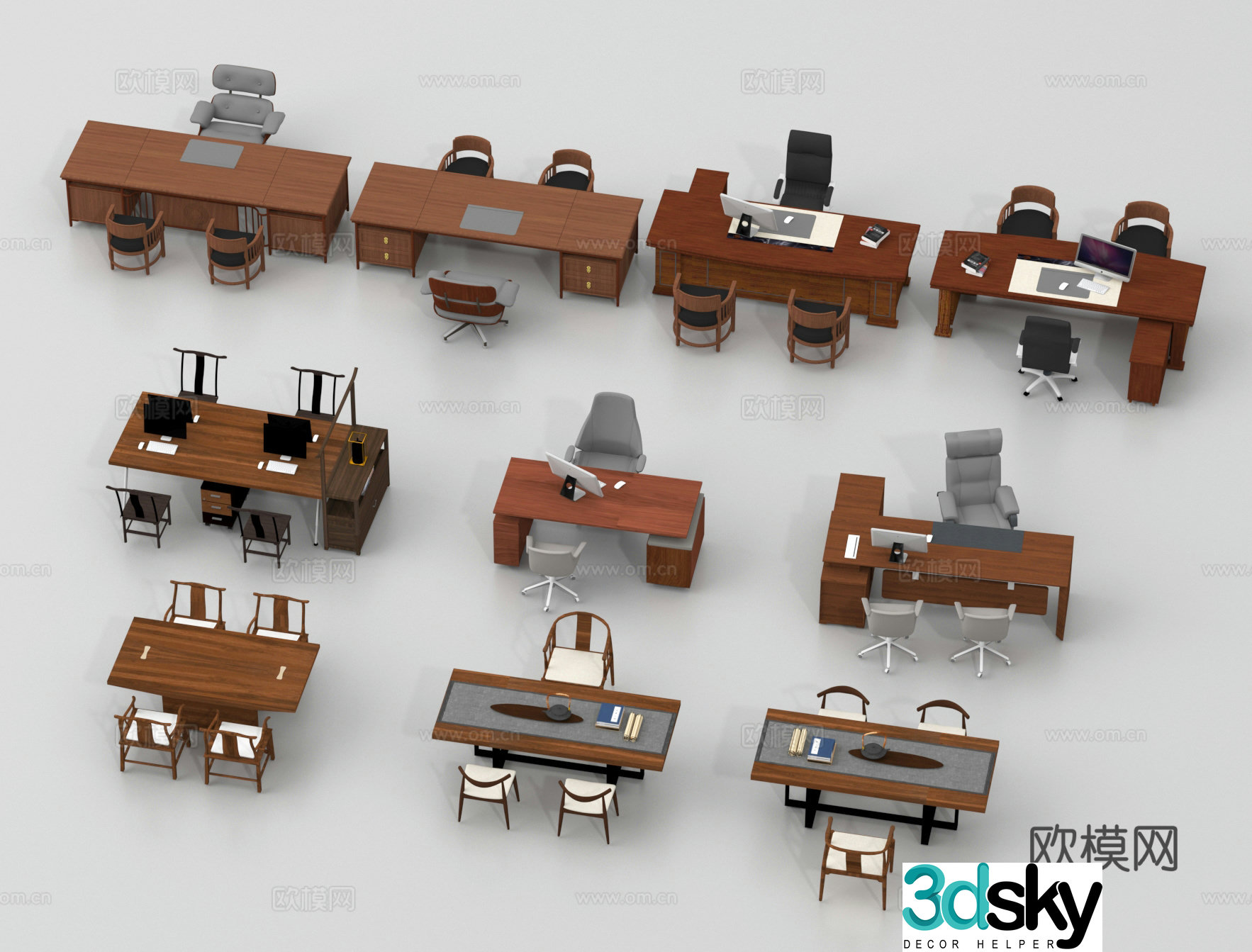 Office desk chairs desk table manager table 3d model