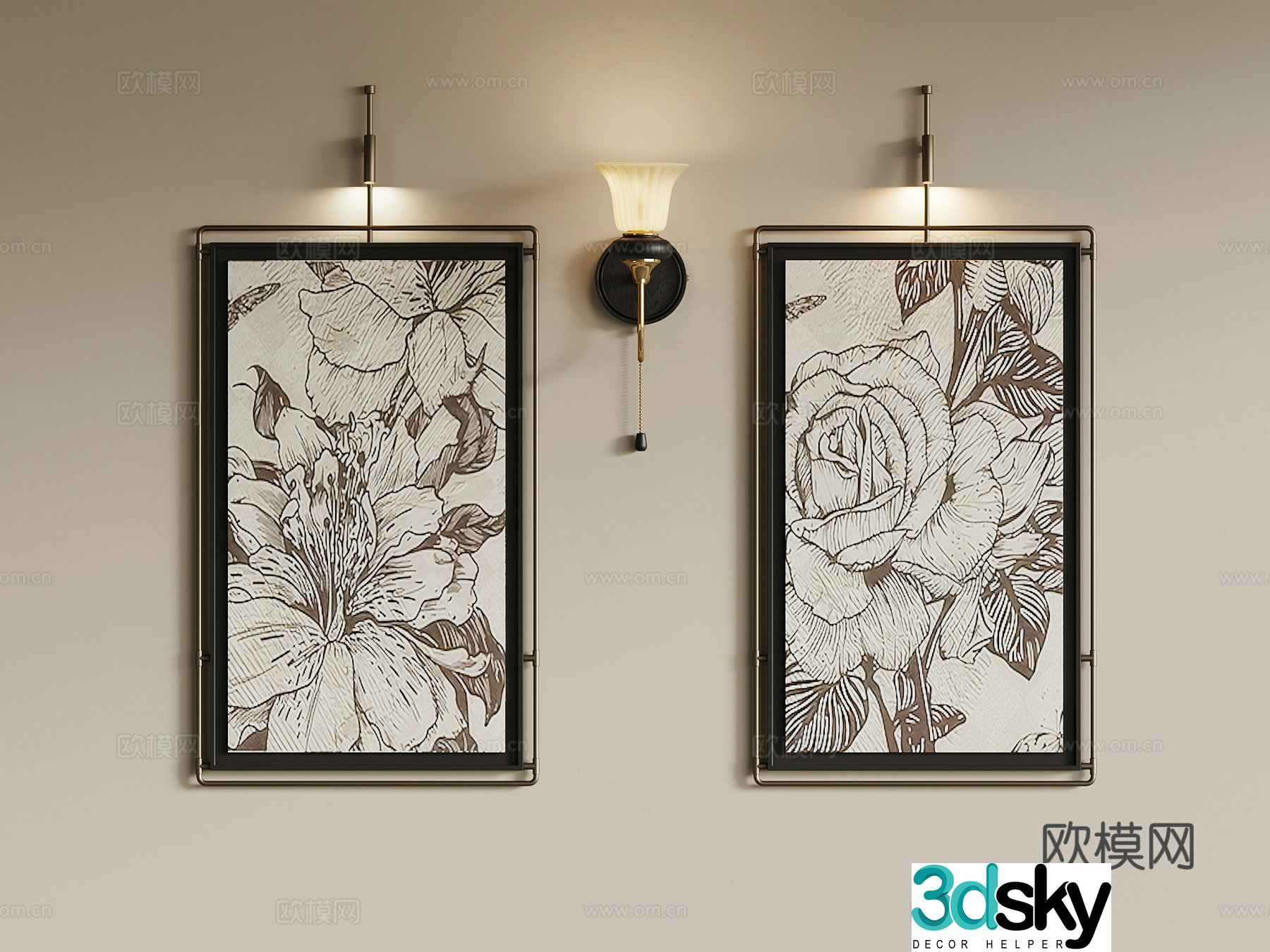 032 Decorative painting French retro hanging painting Art painting 3d model